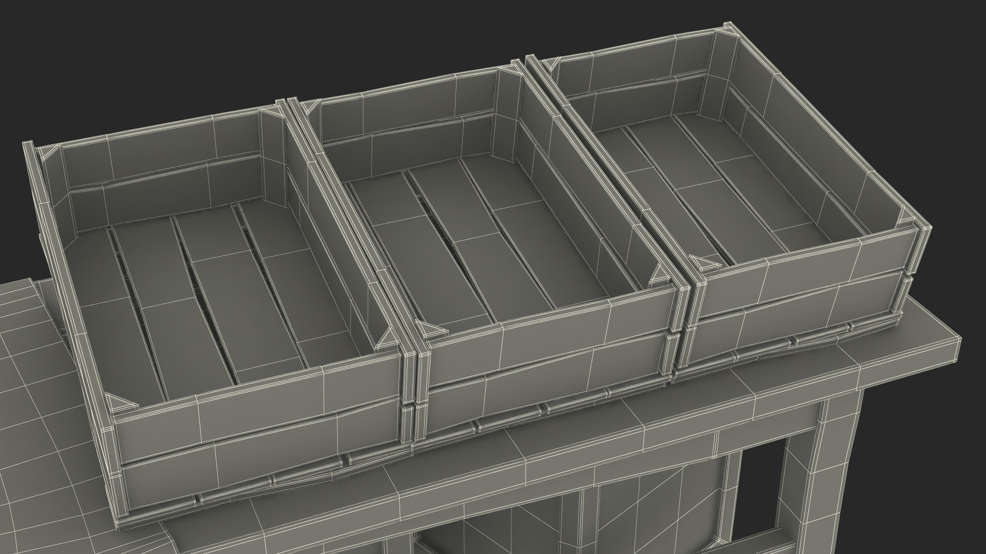 Historical Market Stand with Barrels and Crates 3D