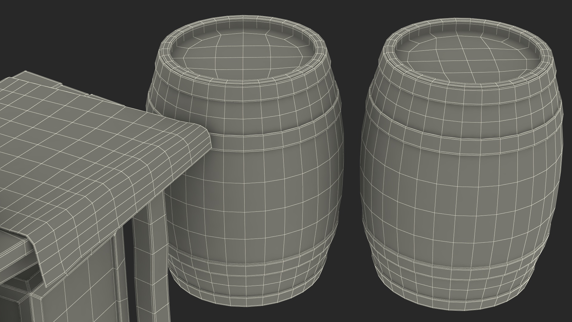 Historical Market Stand with Barrels and Crates 3D