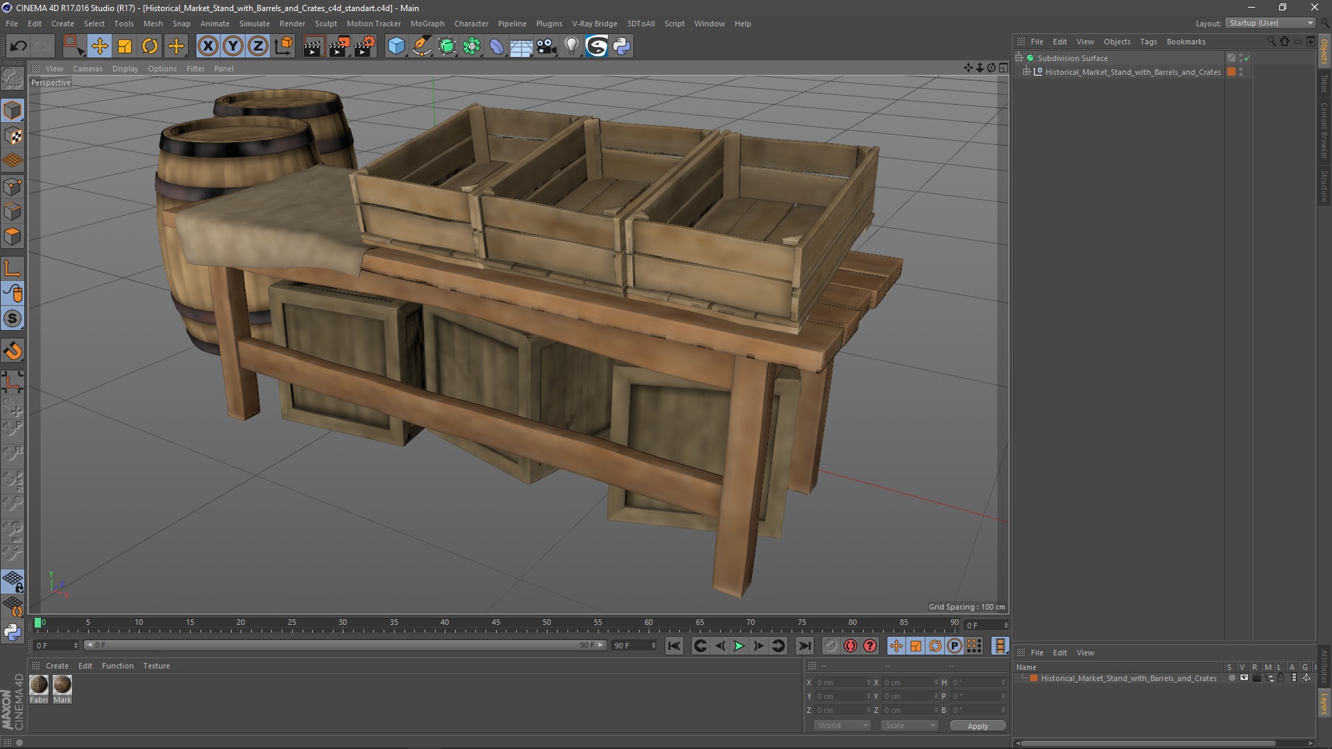 Historical Market Stand with Barrels and Crates 3D