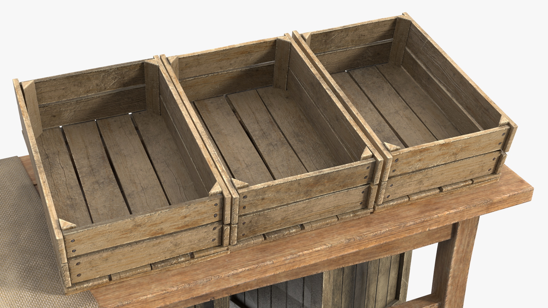 Historical Market Stand with Barrels and Crates 3D