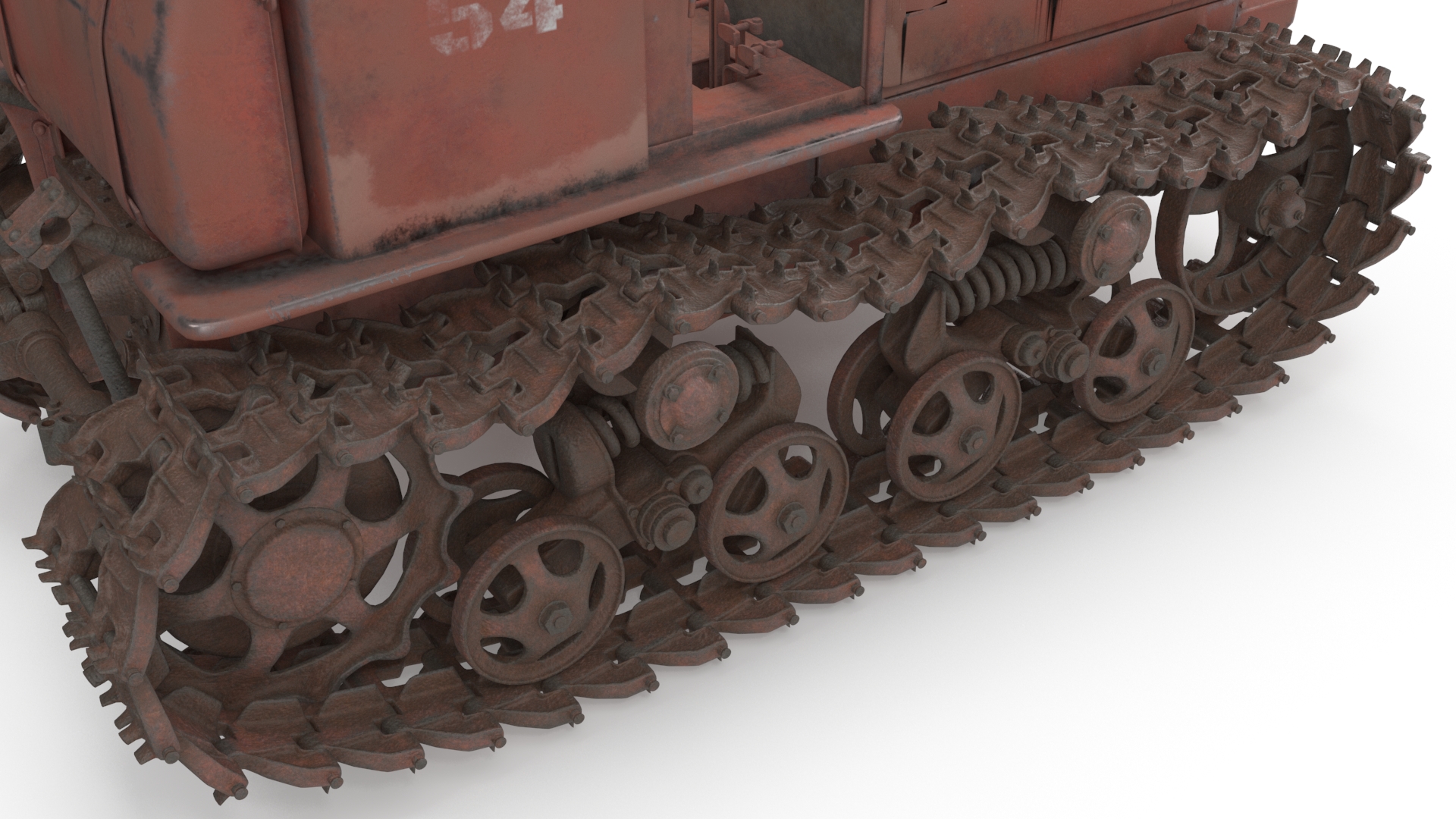 Old Rusty Soviet Crawler Tractor DT54 Rigged 3D model