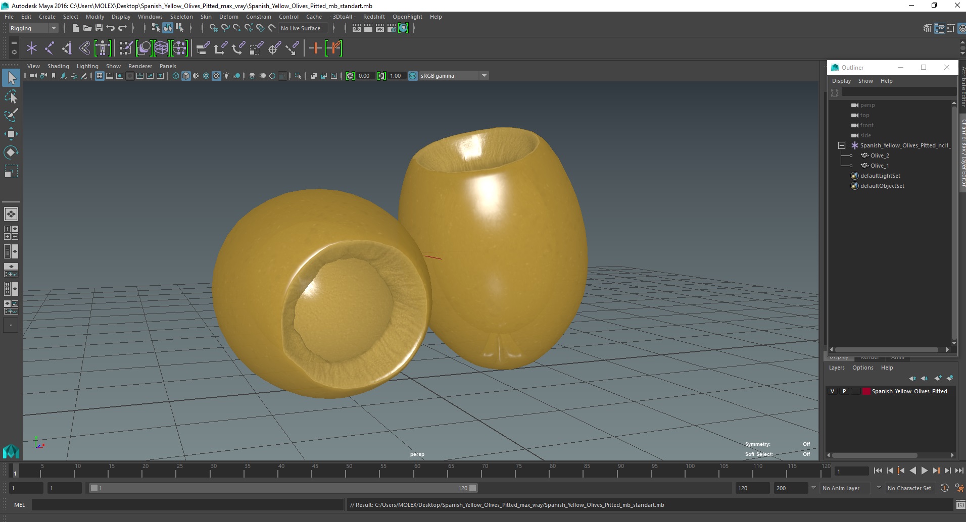 3D Spanish Yellow Olives Pitted model