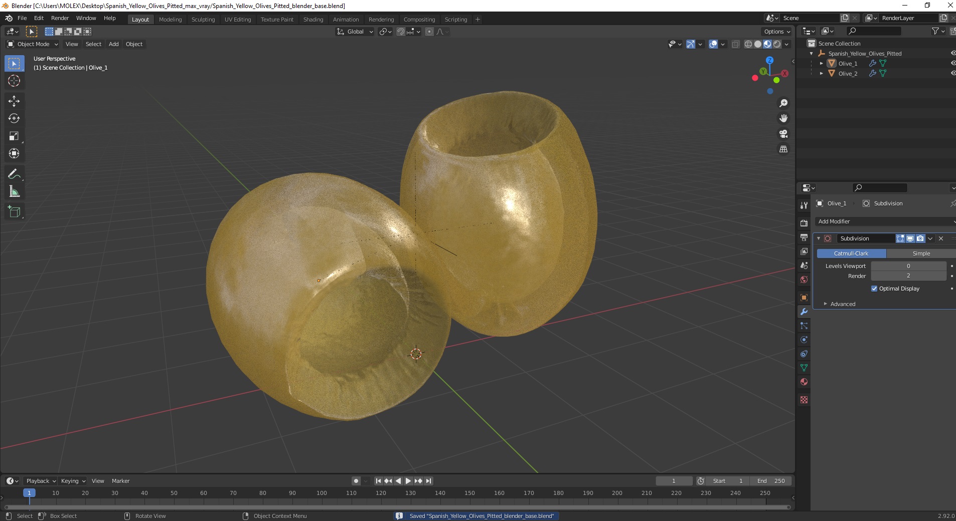 3D Spanish Yellow Olives Pitted model