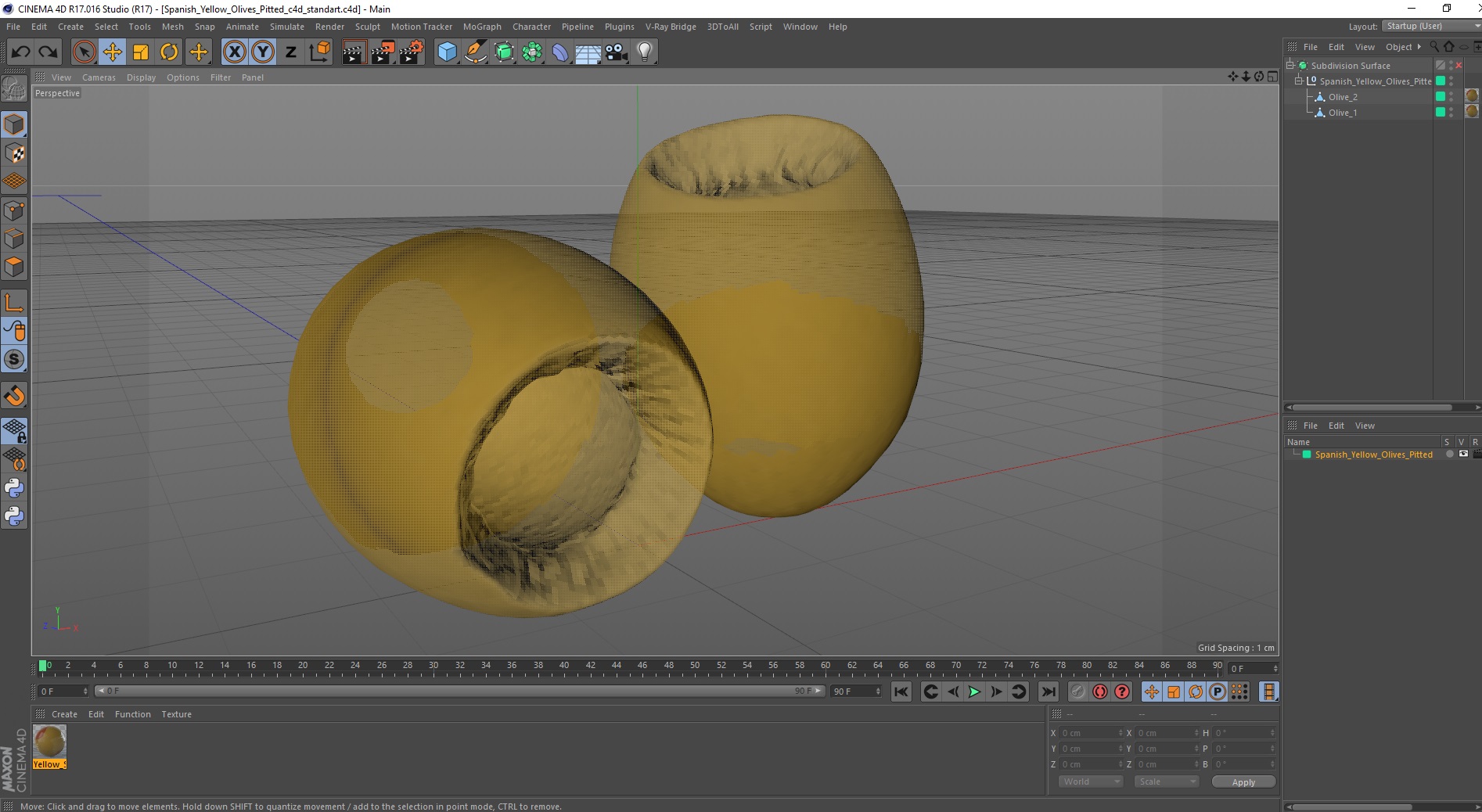 3D Spanish Yellow Olives Pitted model