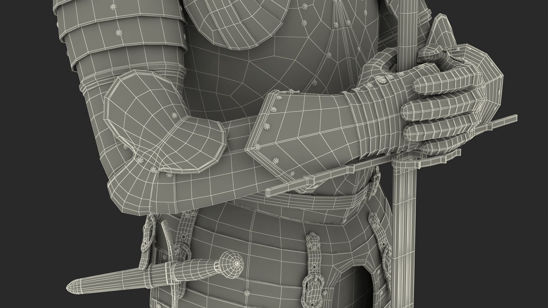 3D Medieval Knight Black Gold Full Armor Standing Pose