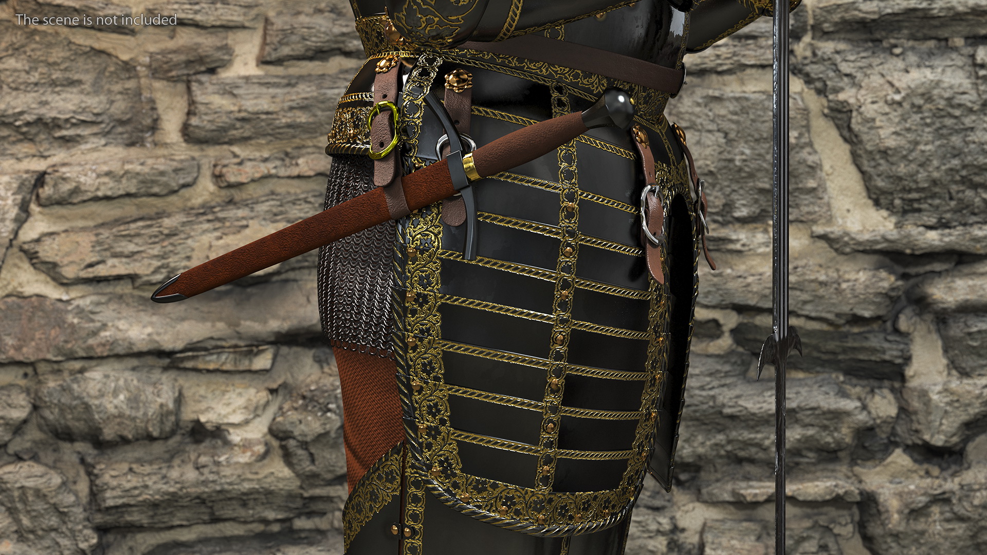 3D Medieval Knight Black Gold Full Armor Standing Pose