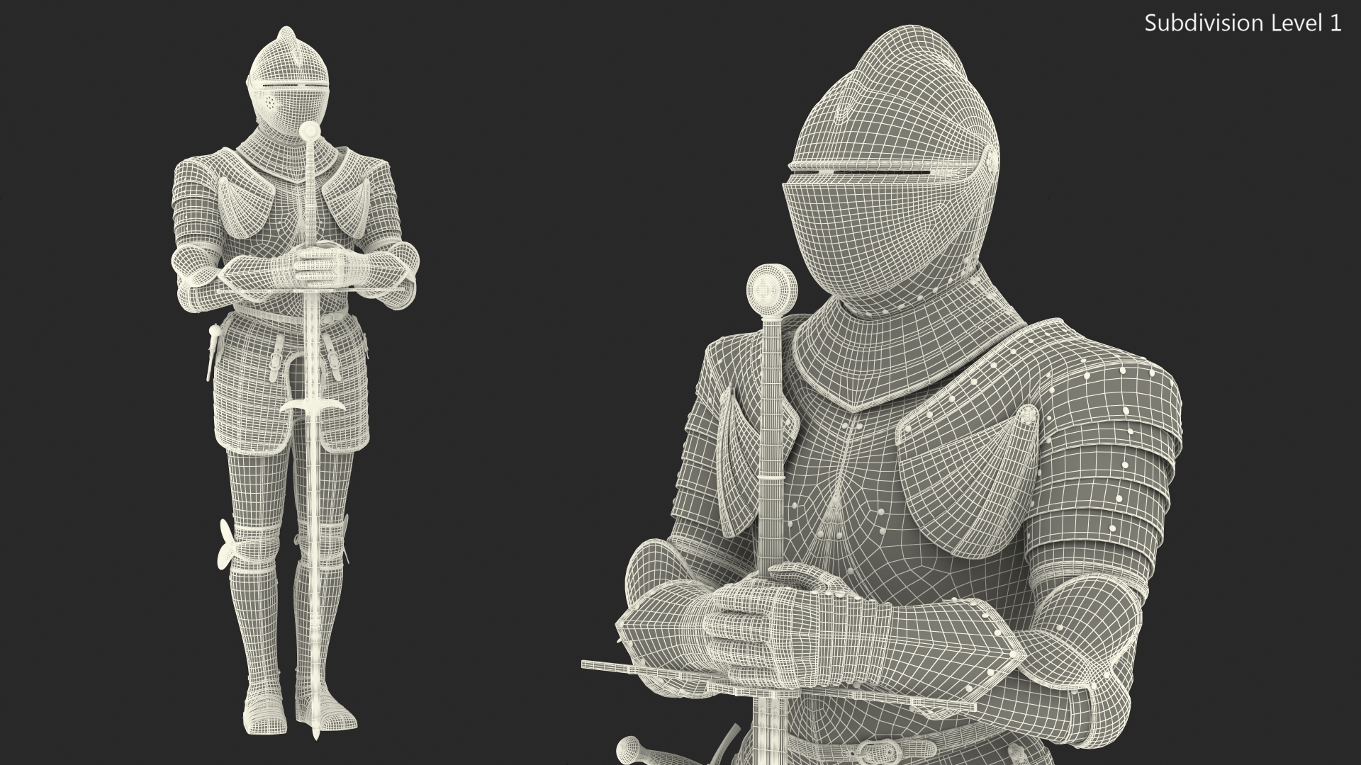 3D Medieval Knight Black Gold Full Armor Standing Pose