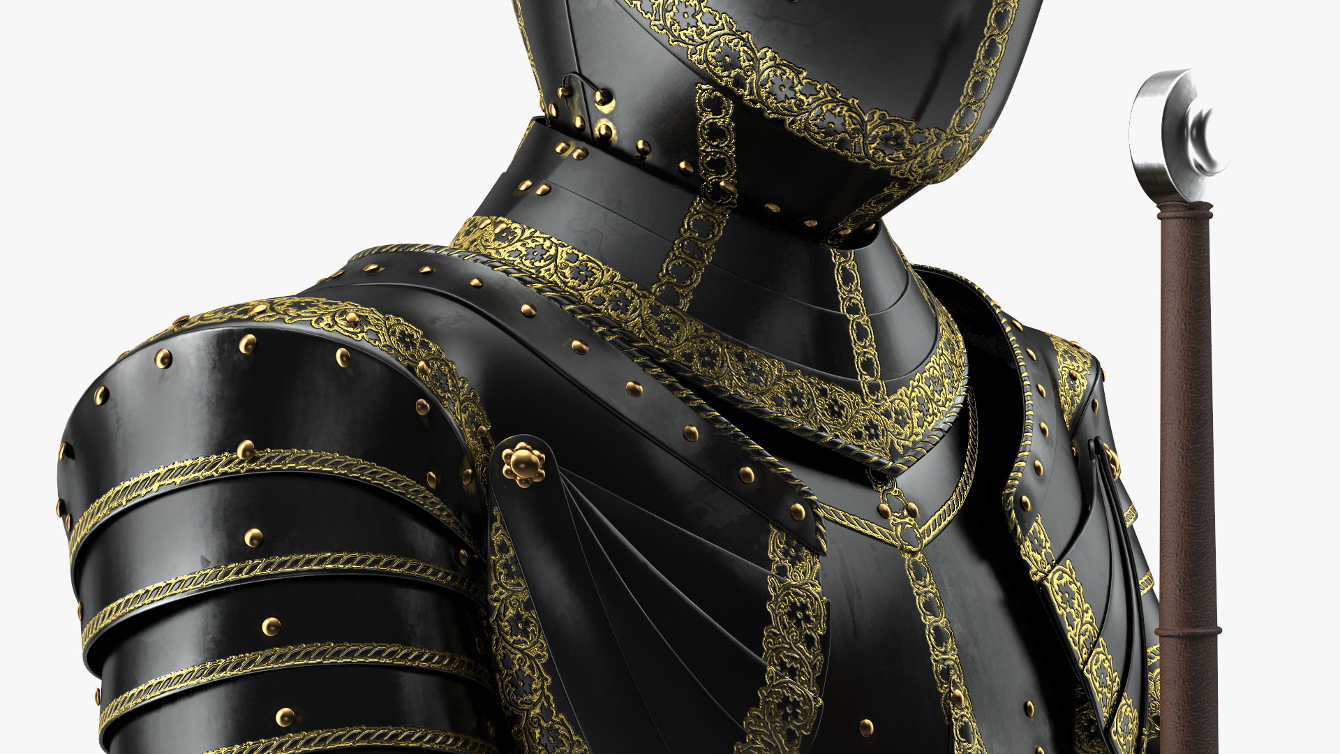 3D Medieval Knight Black Gold Full Armor Standing Pose
