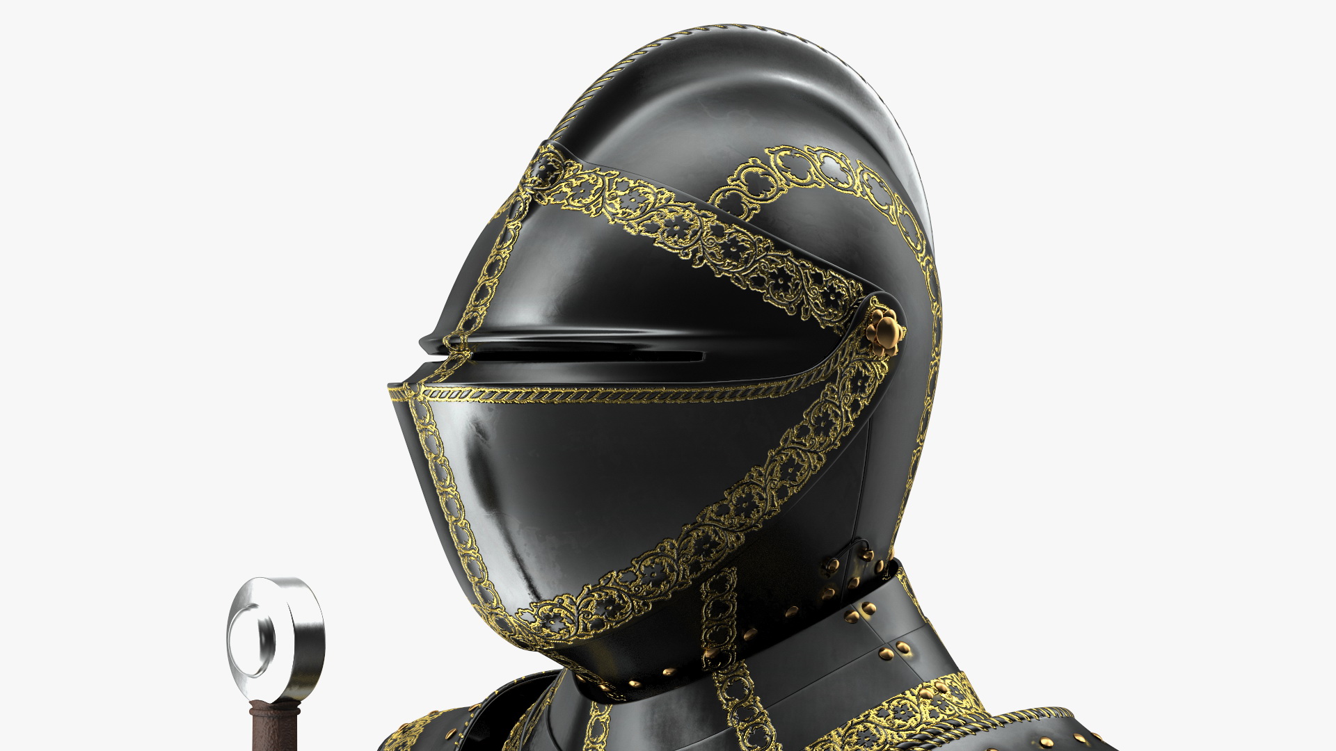3D Medieval Knight Black Gold Full Armor Standing Pose