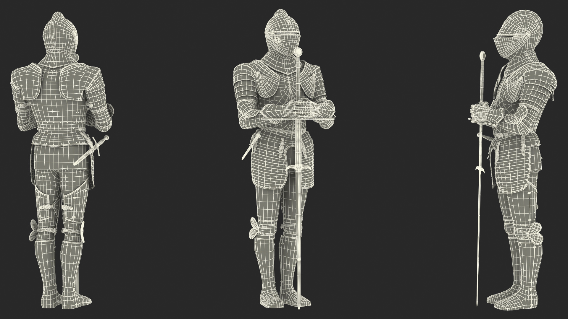 3D Medieval Knight Black Gold Full Armor Standing Pose