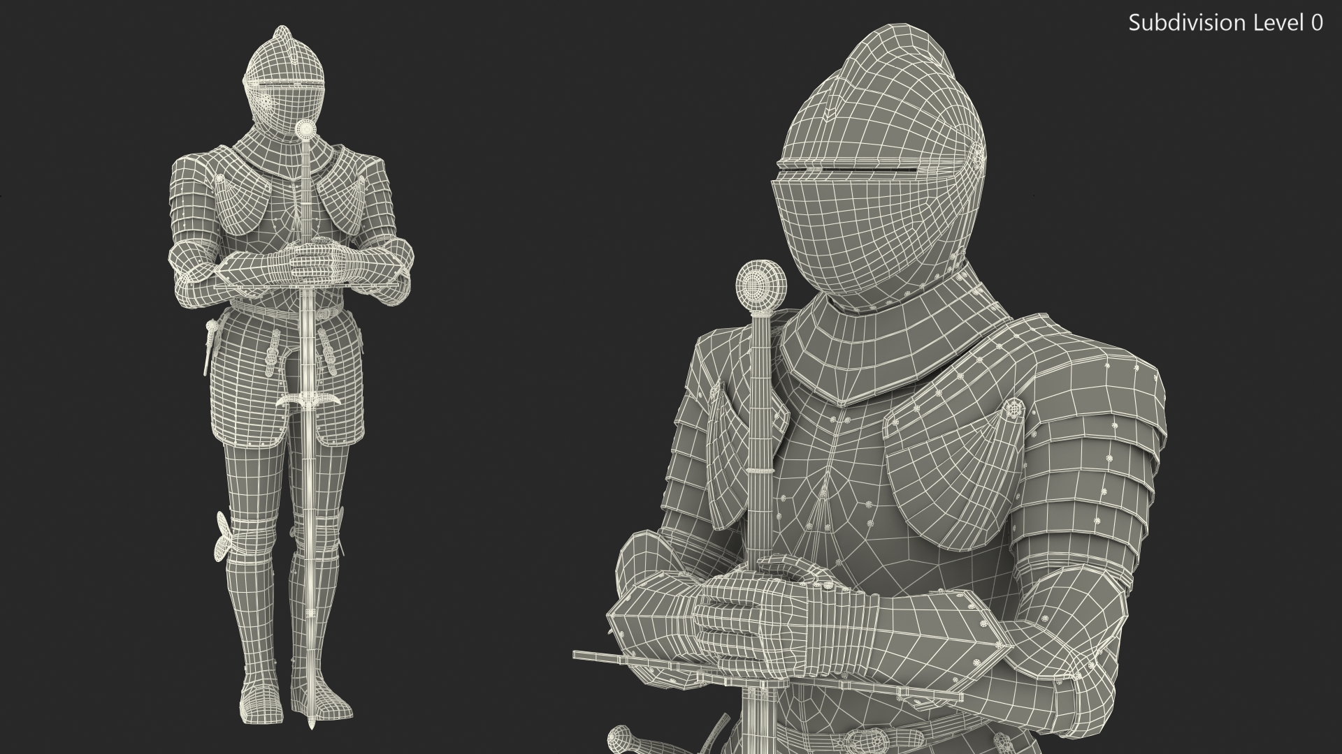3D Medieval Knight Black Gold Full Armor Standing Pose
