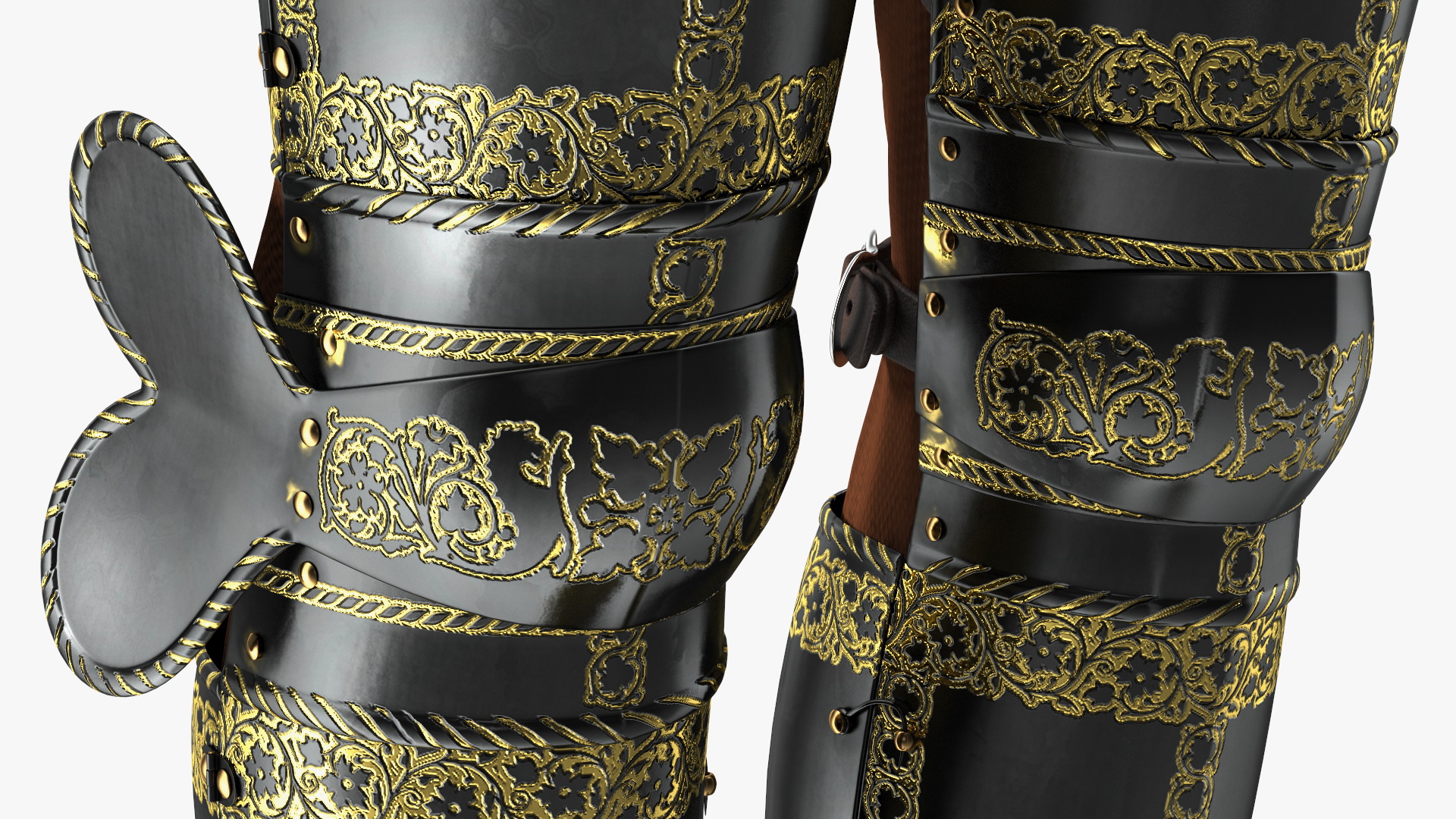 3D Medieval Knight Black Gold Full Armor Standing Pose