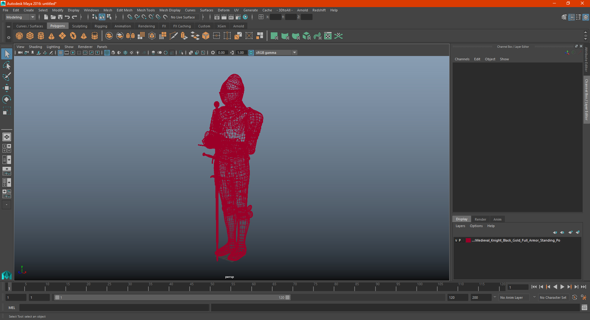 3D Medieval Knight Black Gold Full Armor Standing Pose