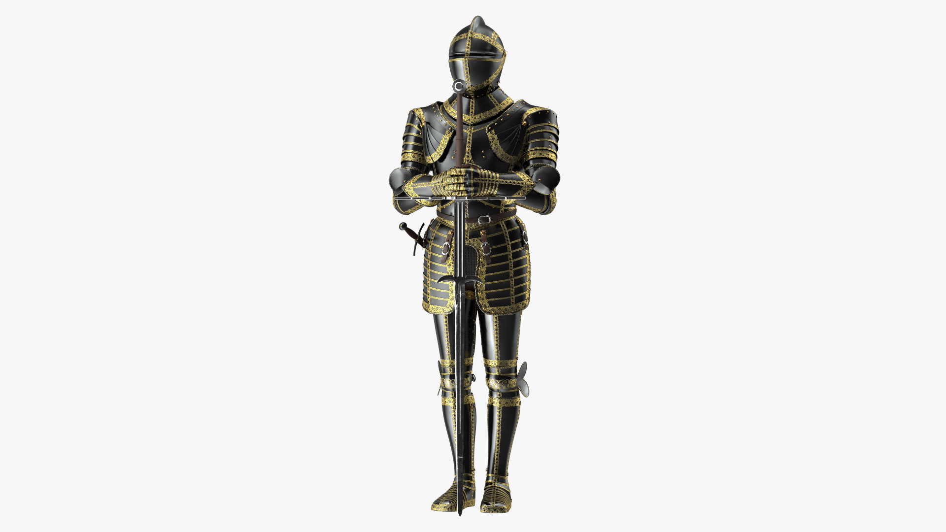3D Medieval Knight Black Gold Full Armor Standing Pose