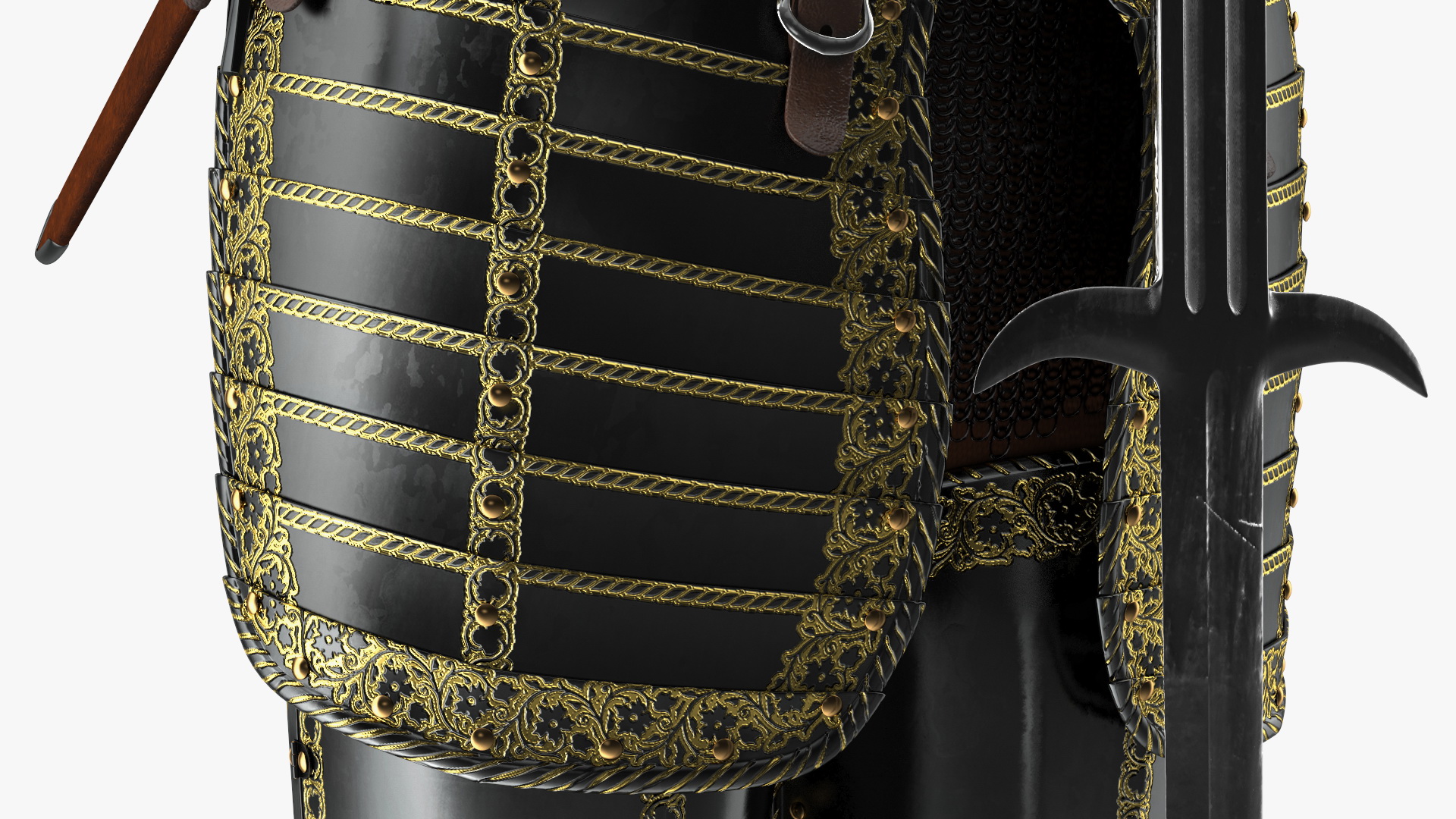 3D Medieval Knight Black Gold Full Armor Standing Pose