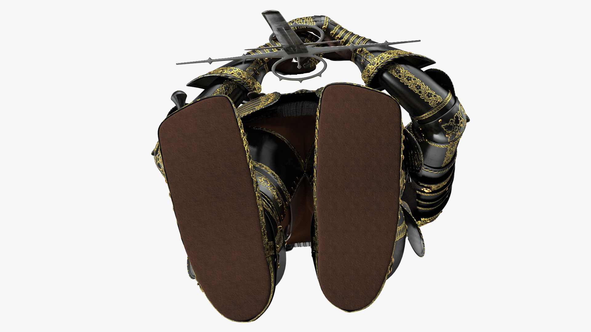 3D Medieval Knight Black Gold Full Armor Standing Pose