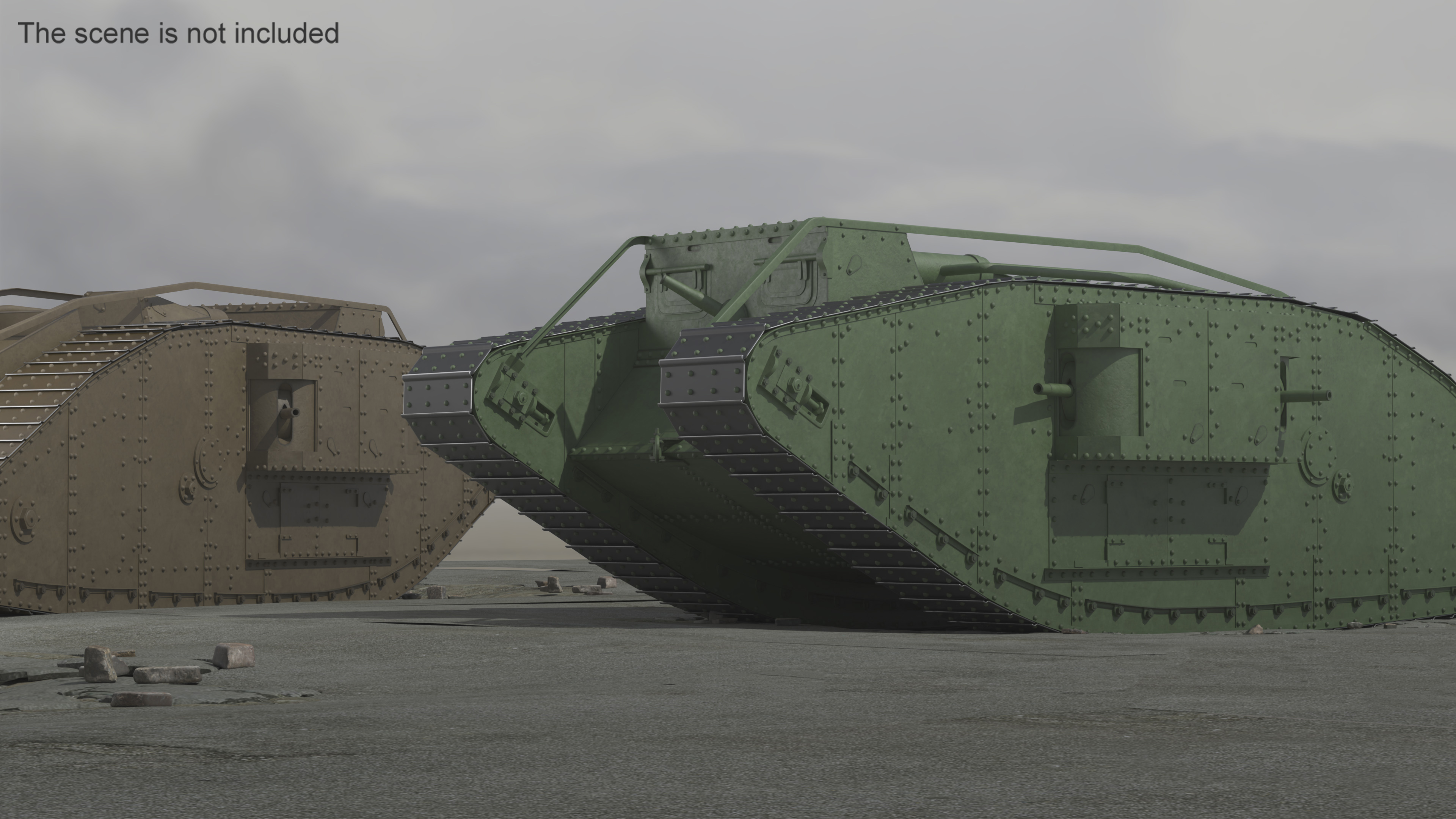 3D Tank MK 4 Female Green Rigged for Maya model