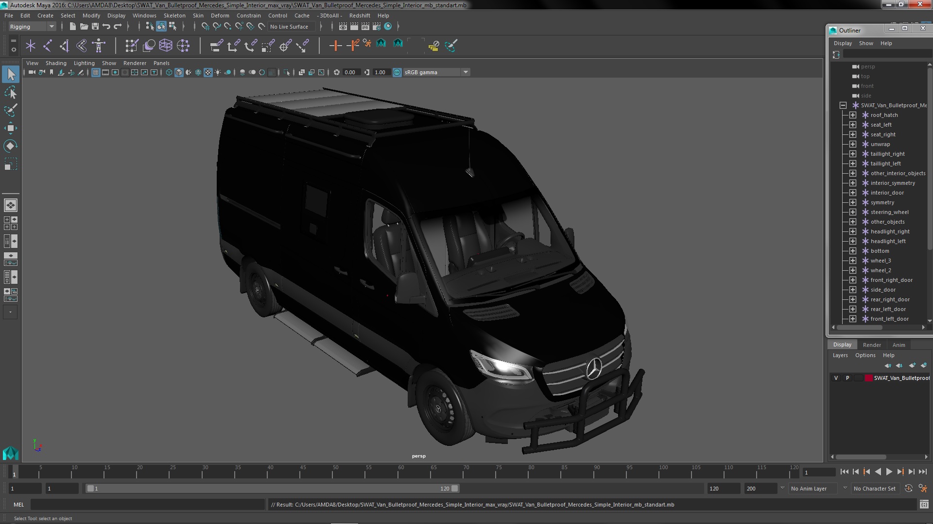 3D model SWAT Van Bulletproof Mercedes Simple Interior