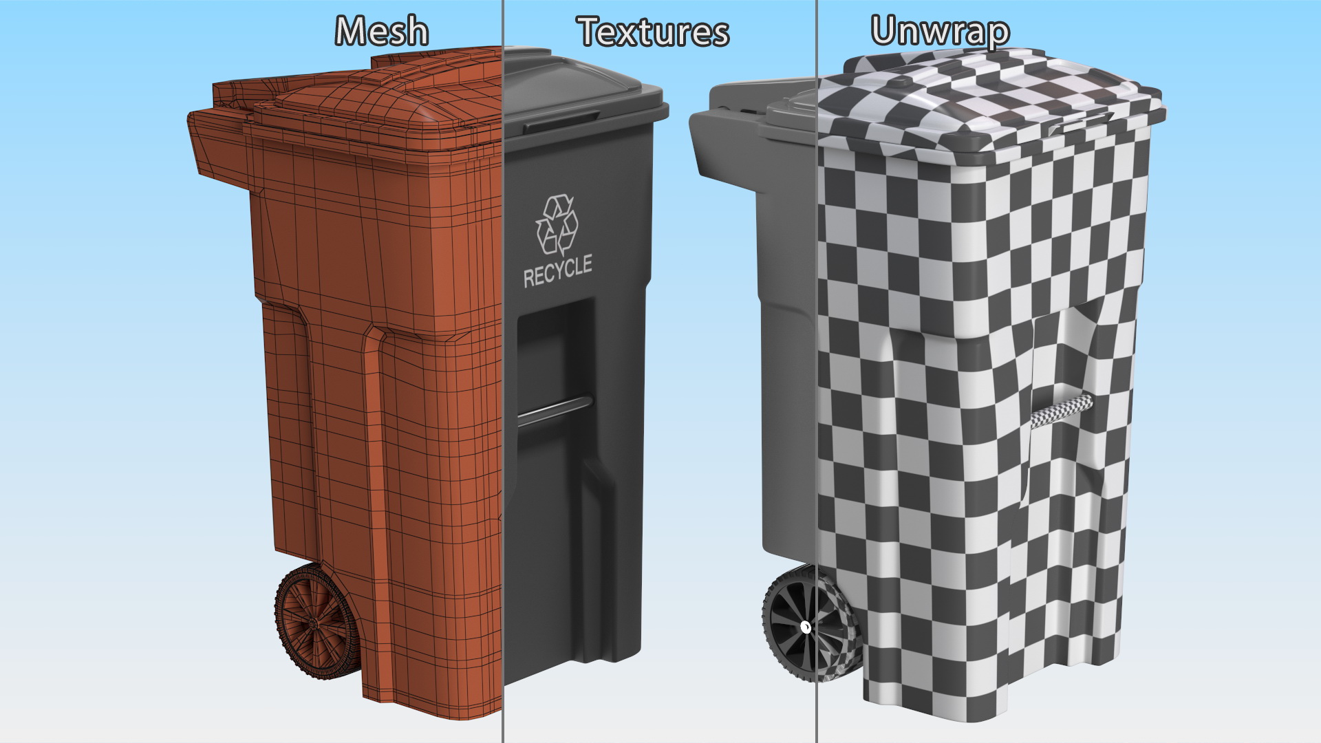 Waste Bin with Lid and Wheels Grey 3D model