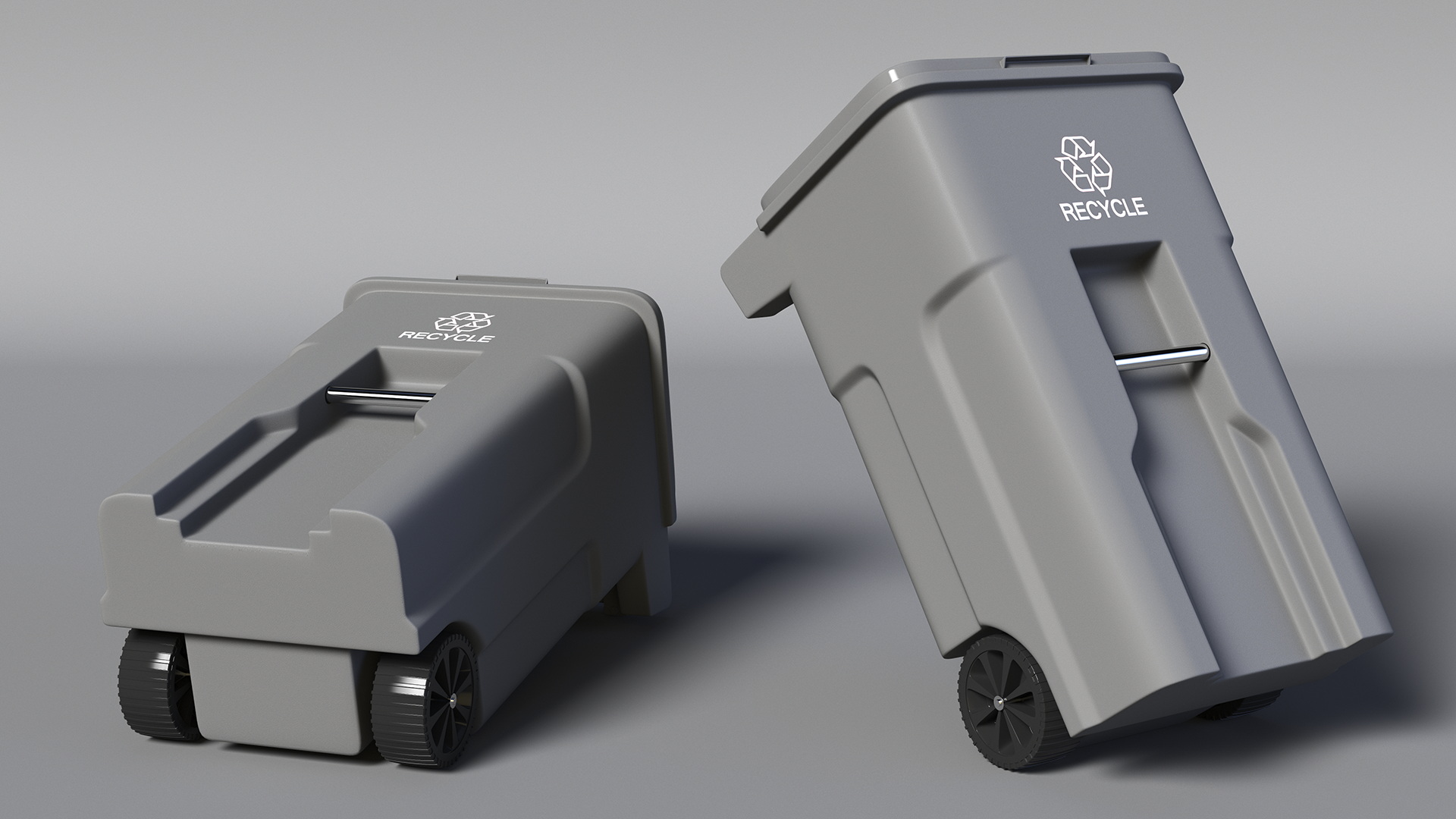 Waste Bin with Lid and Wheels Grey 3D model