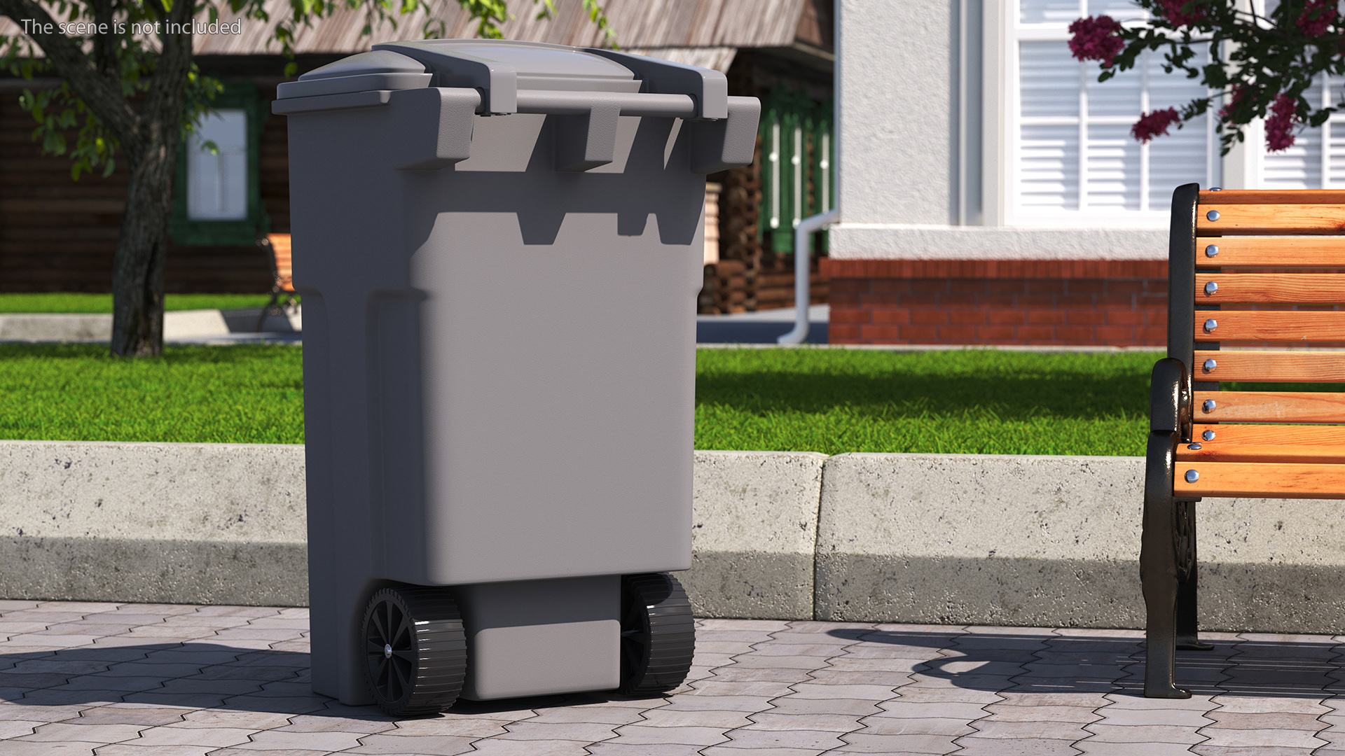 Waste Bin with Lid and Wheels Grey 3D model