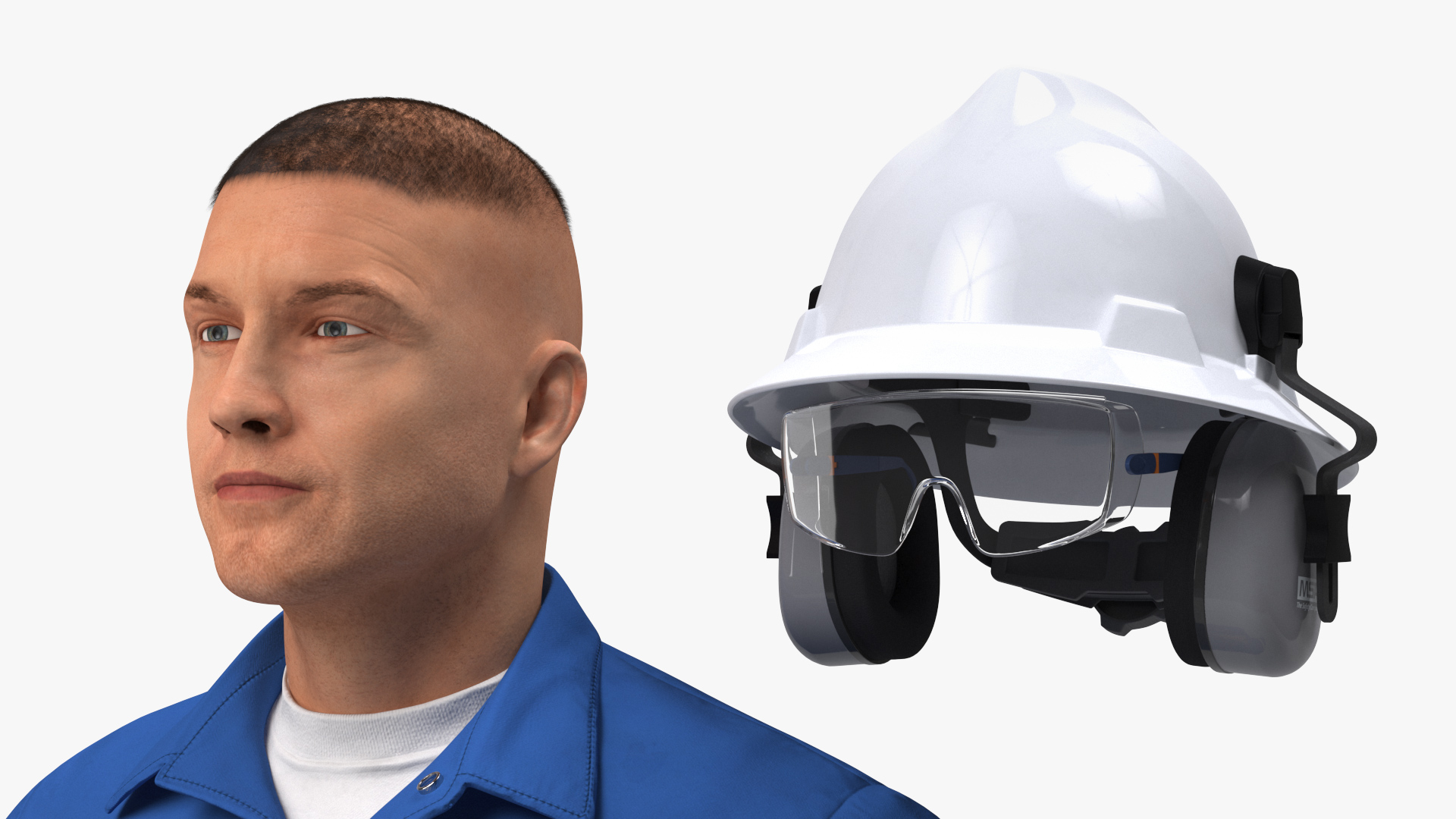 3D Oil Gas Worker Fully Equipped Neutral Pose Fur