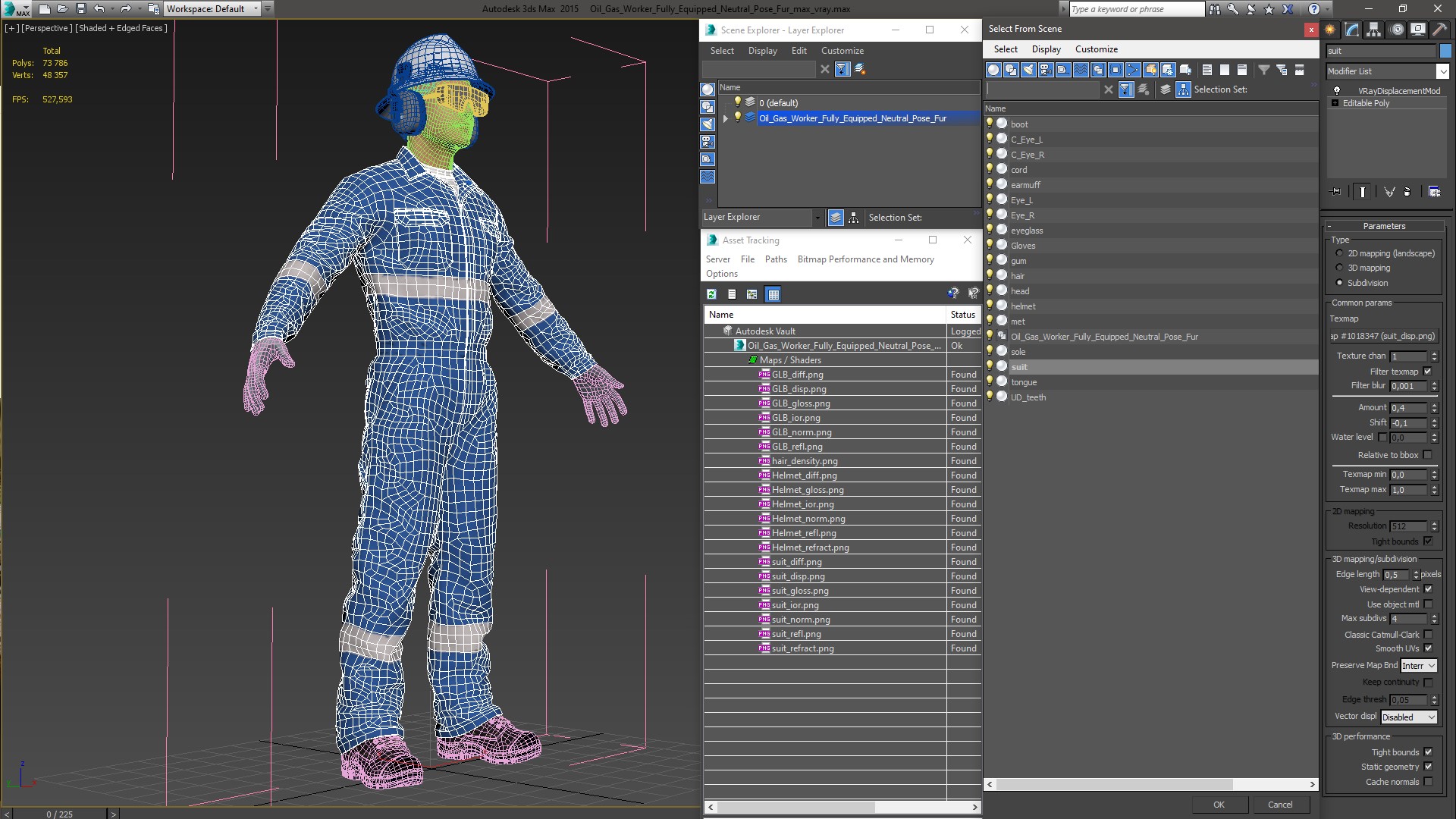 3D Oil Gas Worker Fully Equipped Neutral Pose Fur