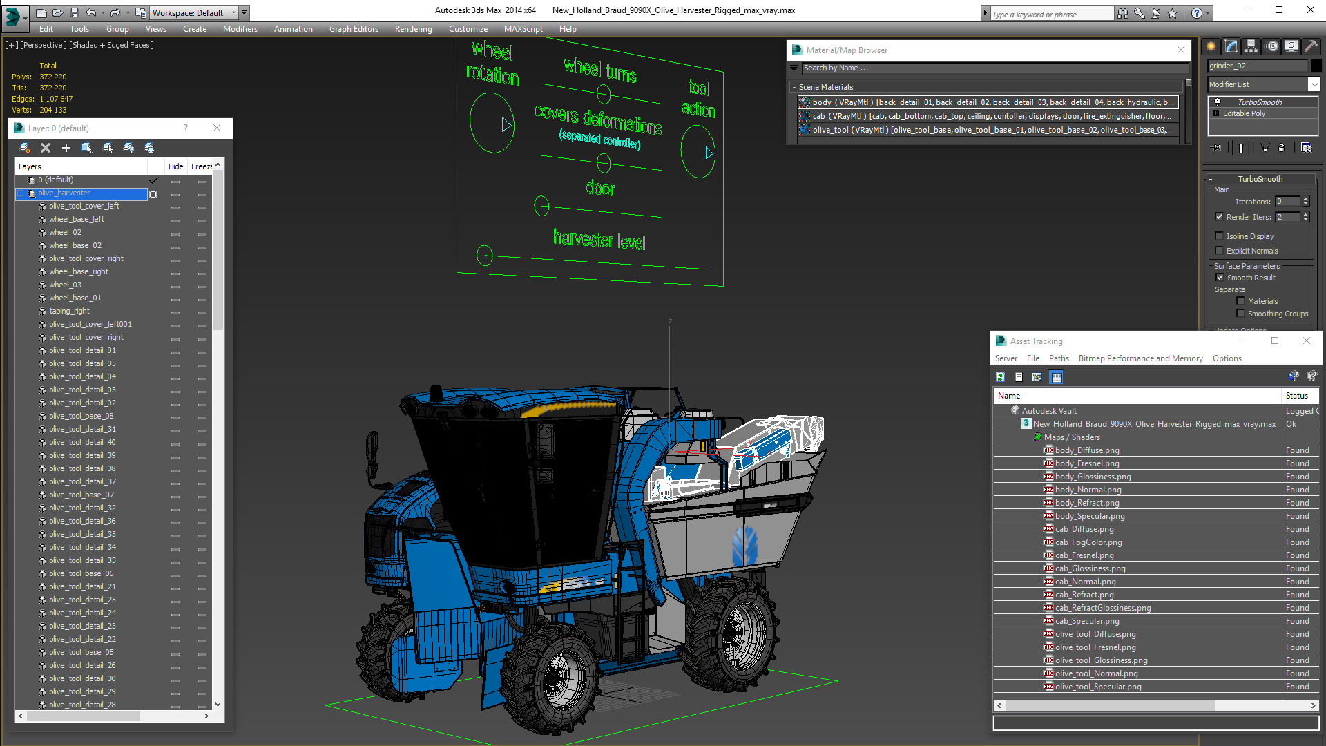 3D New Holland Braud 9090X Olive Harvester Rigged