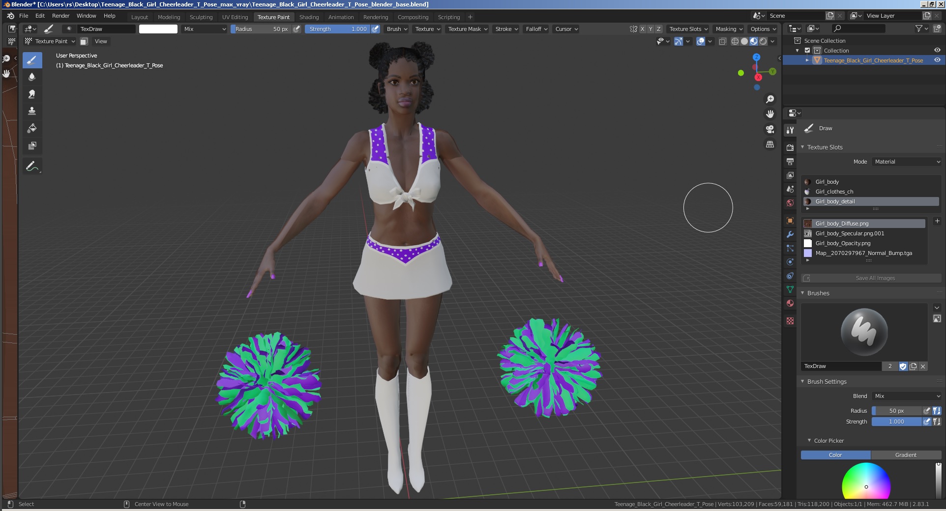 3D Young Black Woman Cheerleader T Pose
