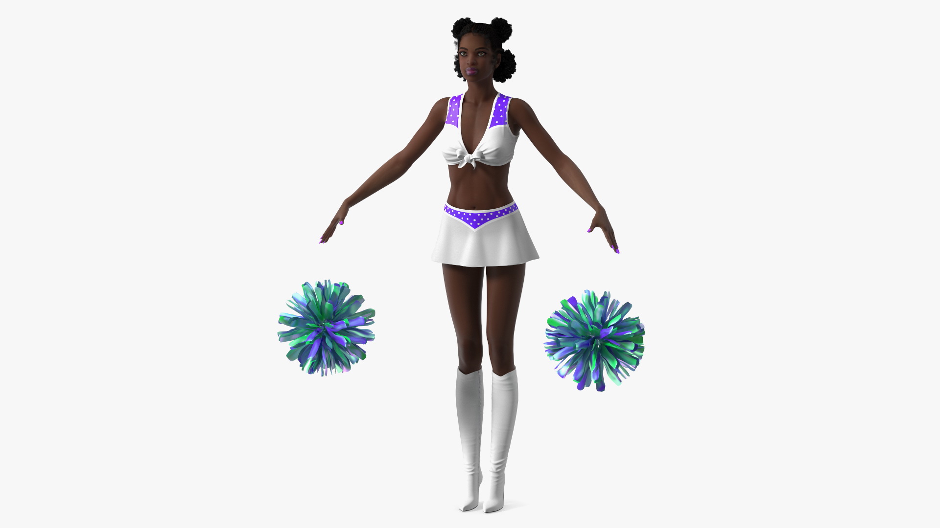 3D Young Black Woman Cheerleader T Pose