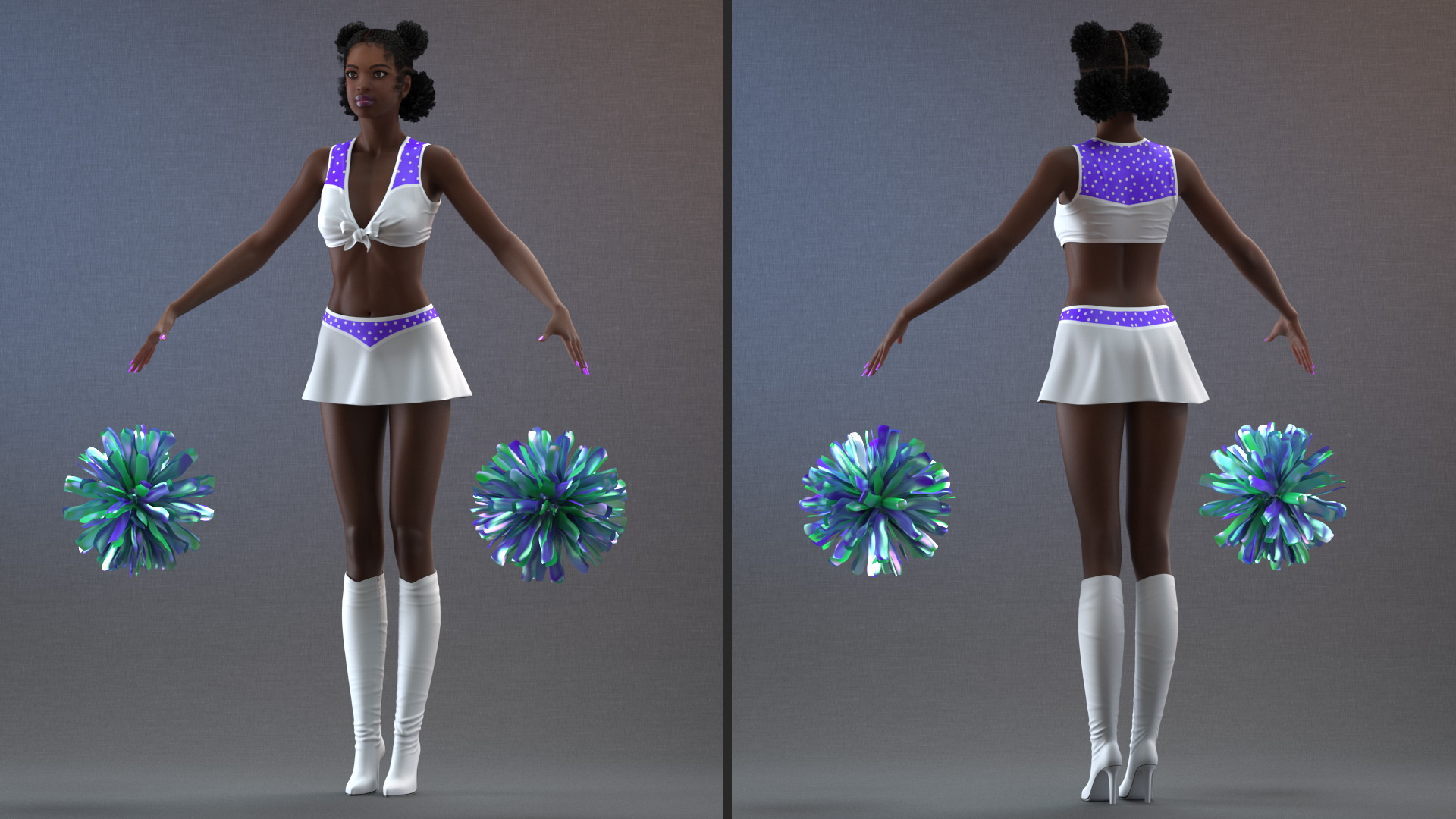 3D Young Black Woman Cheerleader T Pose