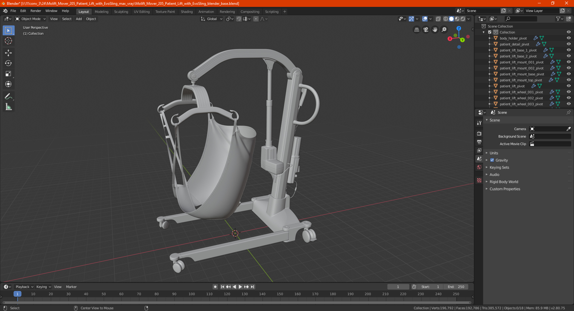 3D Molift Mover 205 Patient Lift with EvoSling model