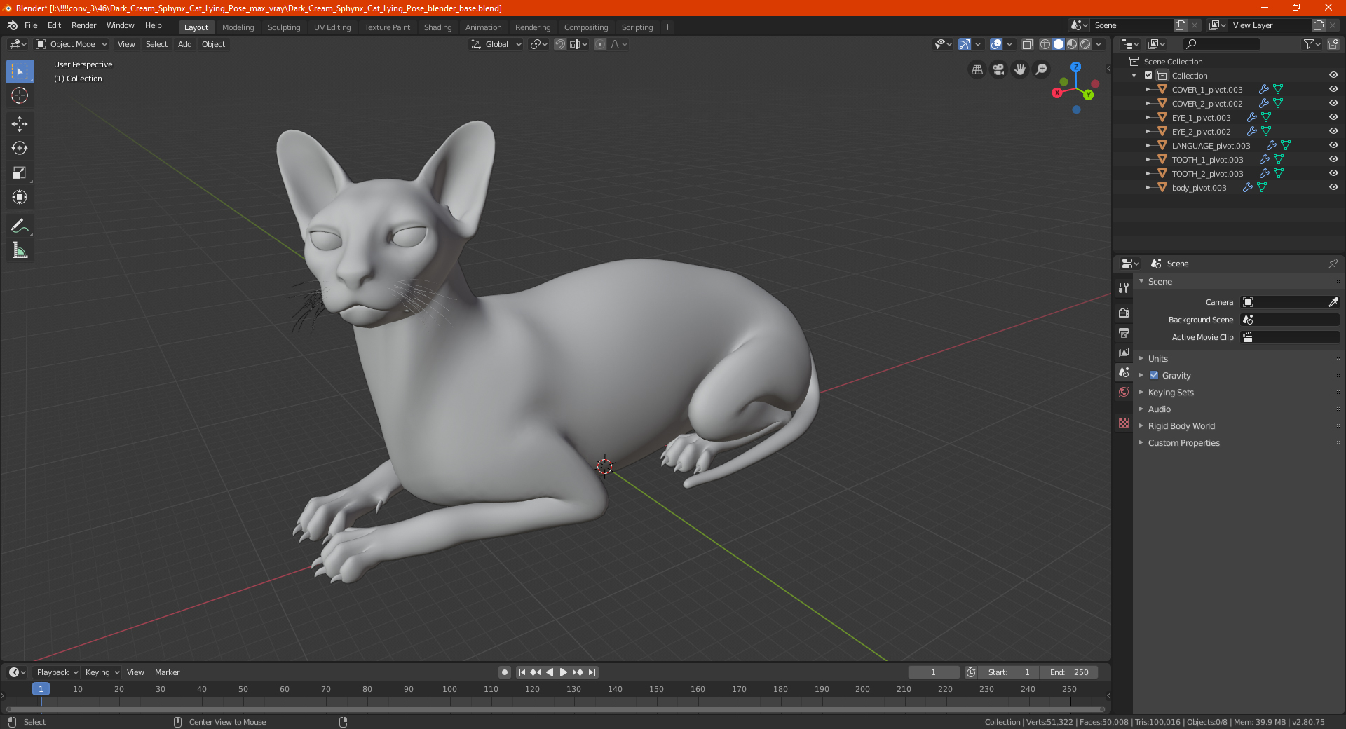 Dark Cream Sphynx Cat Lying Pose 3D