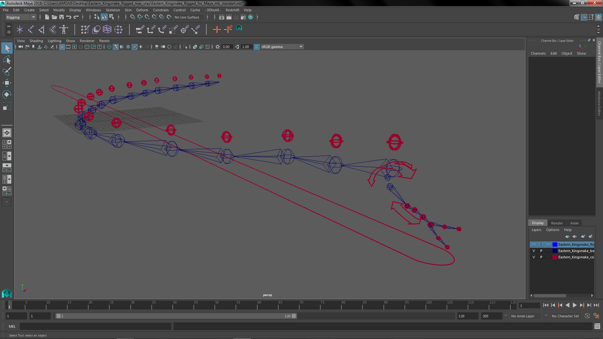 3D Eastern Kingsnake Rigged for Maya model