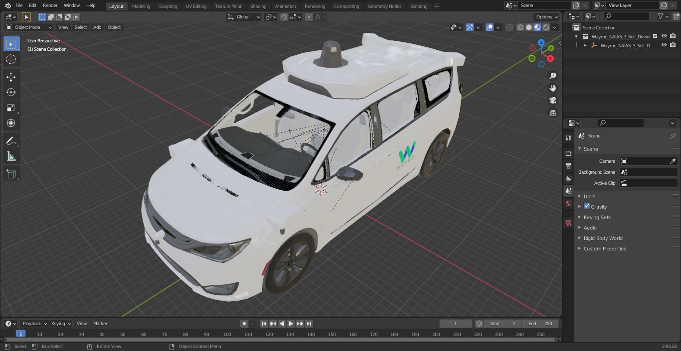 3D Waymo NAIAS 3 Self Driving Car Simple Interior