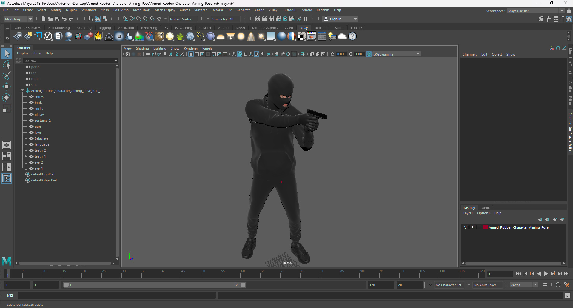 Armed Robber Character Aiming Pose 3D model