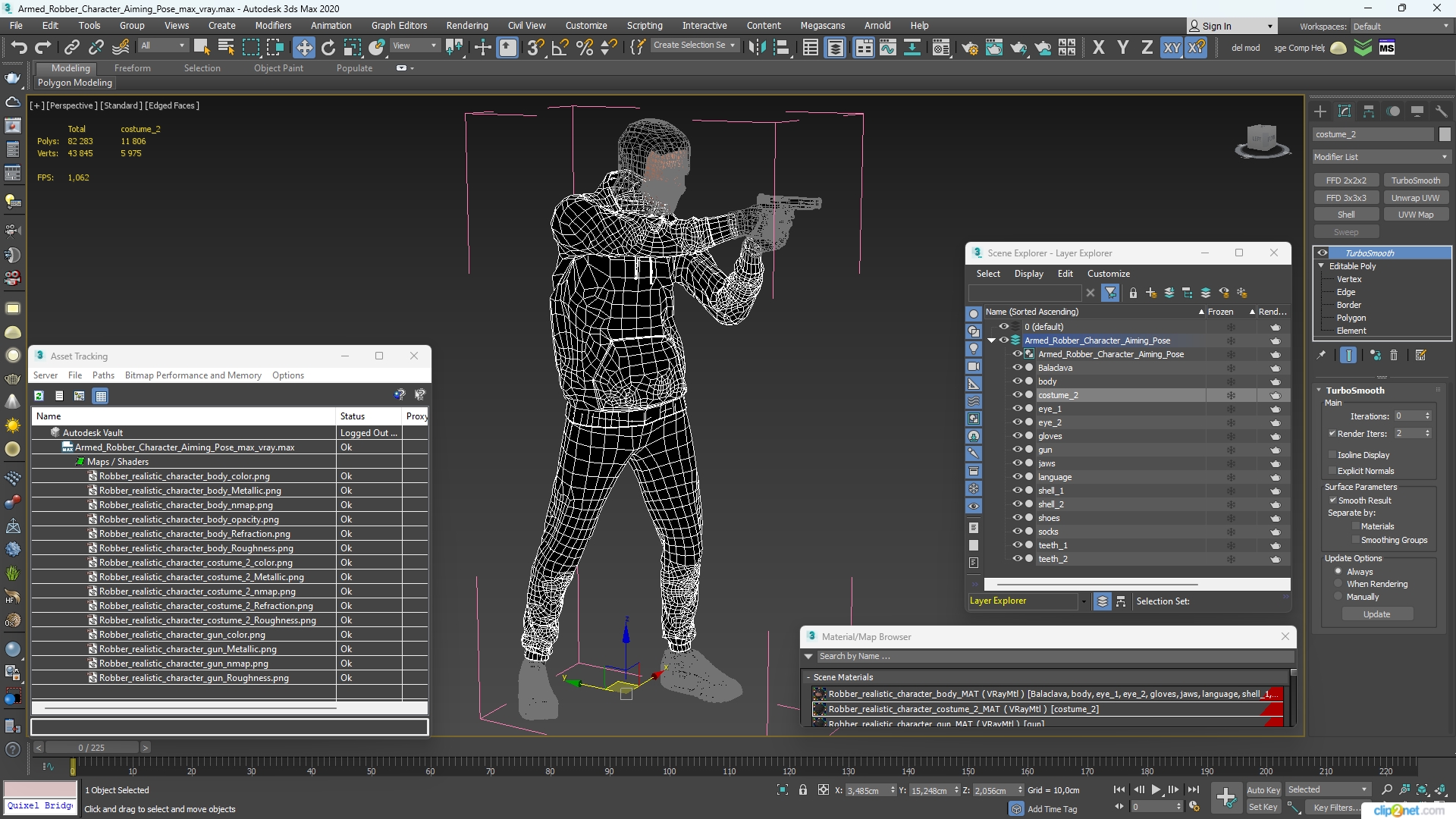 Armed Robber Character Aiming Pose 3D model