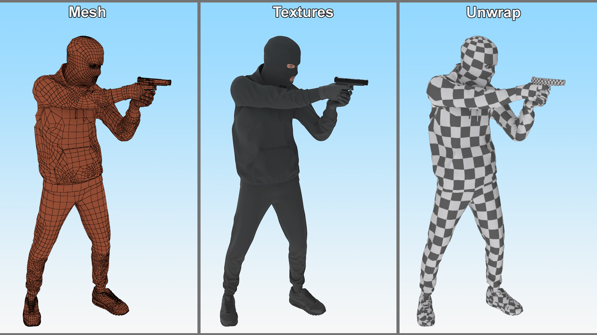 Armed Robber Character Aiming Pose 3D model