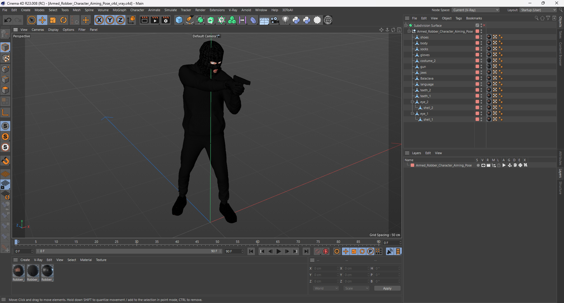Armed Robber Character Aiming Pose 3D model