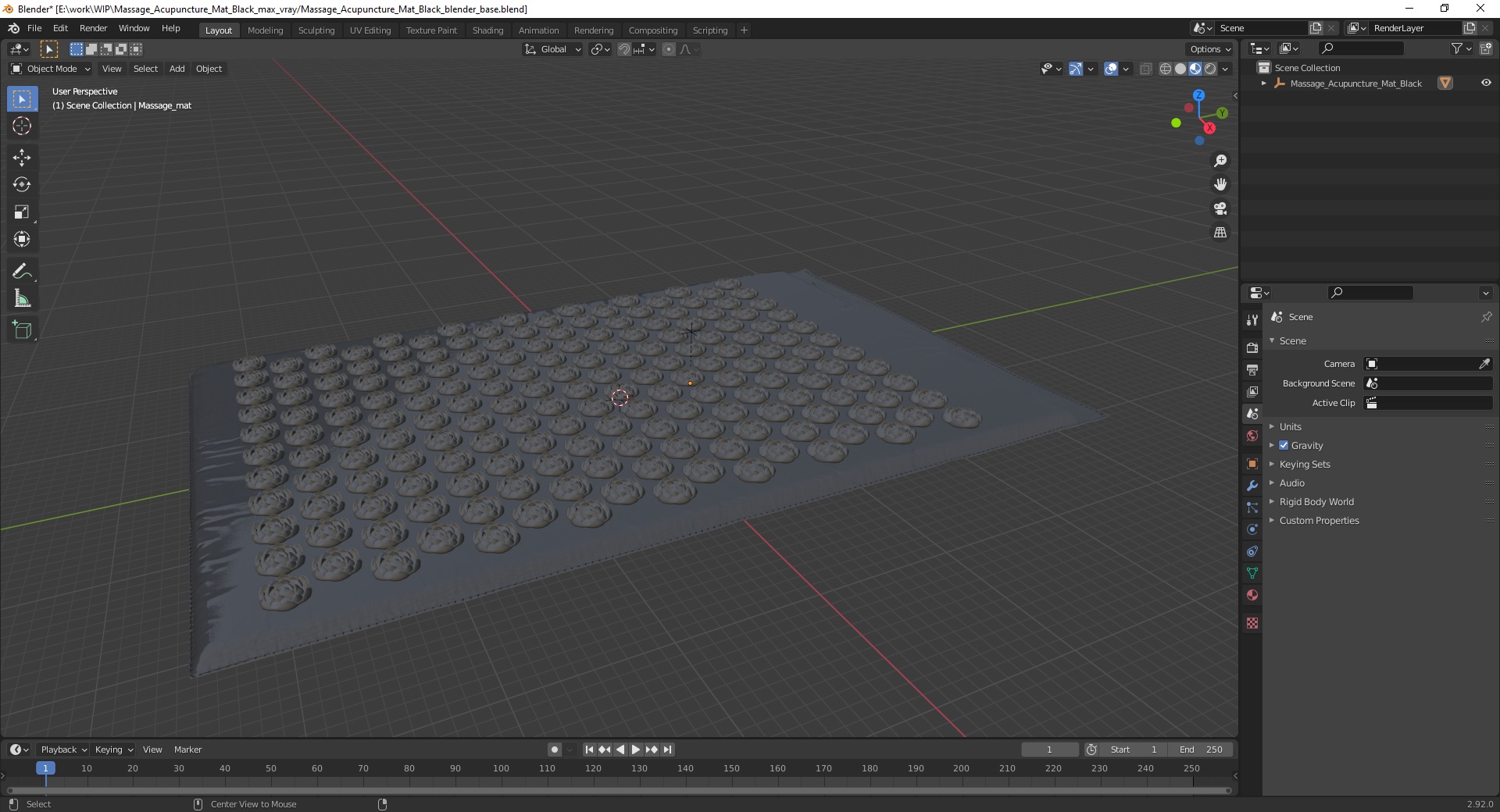 Massage Acupuncture Mat Black 3D model