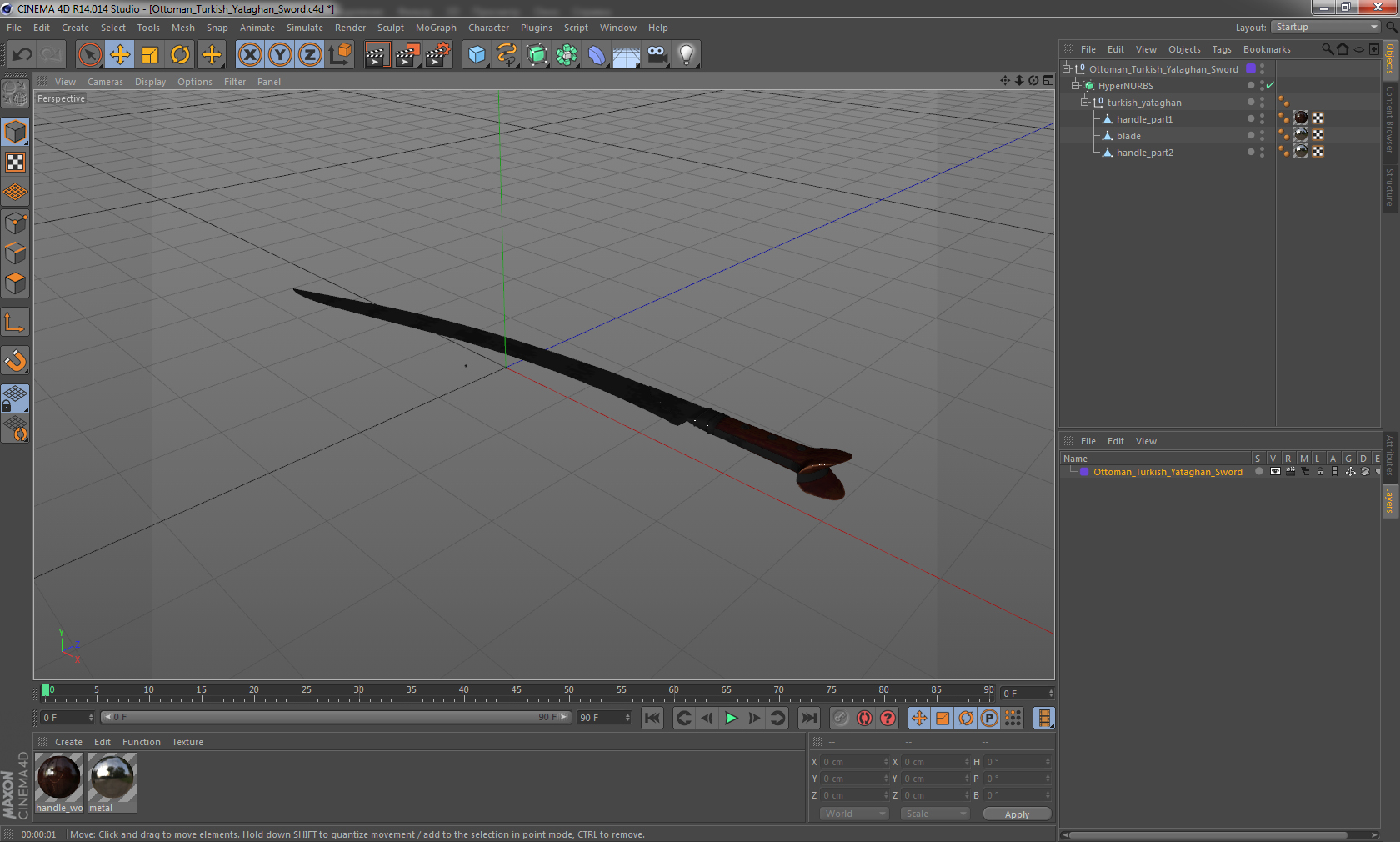 3D model Ottoman Turkish Yataghan Sword