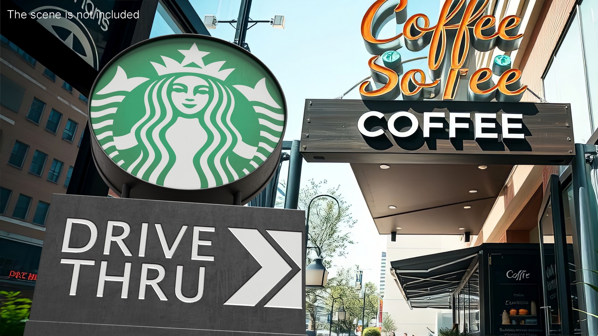 Round Starbucks Drive Thru Signage 3D model