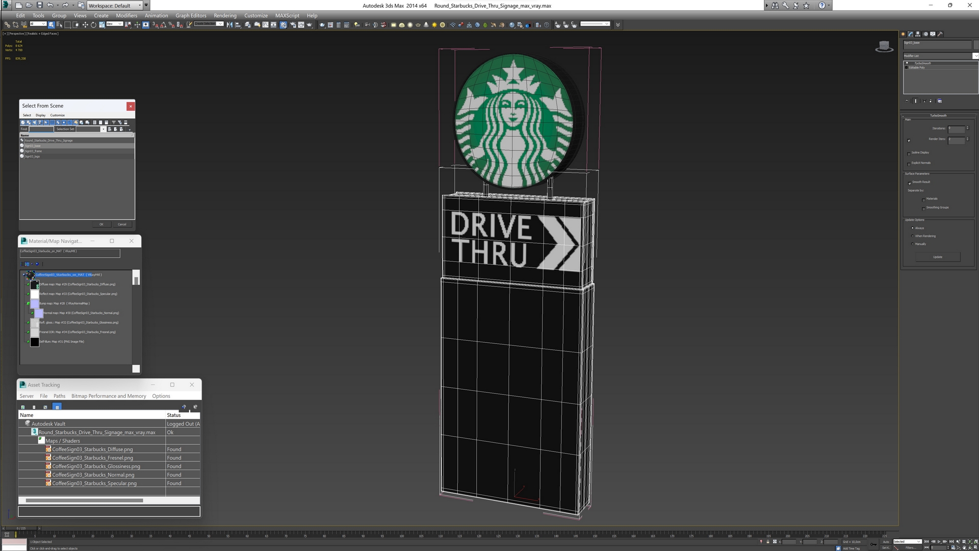 Round Starbucks Drive Thru Signage 3D model