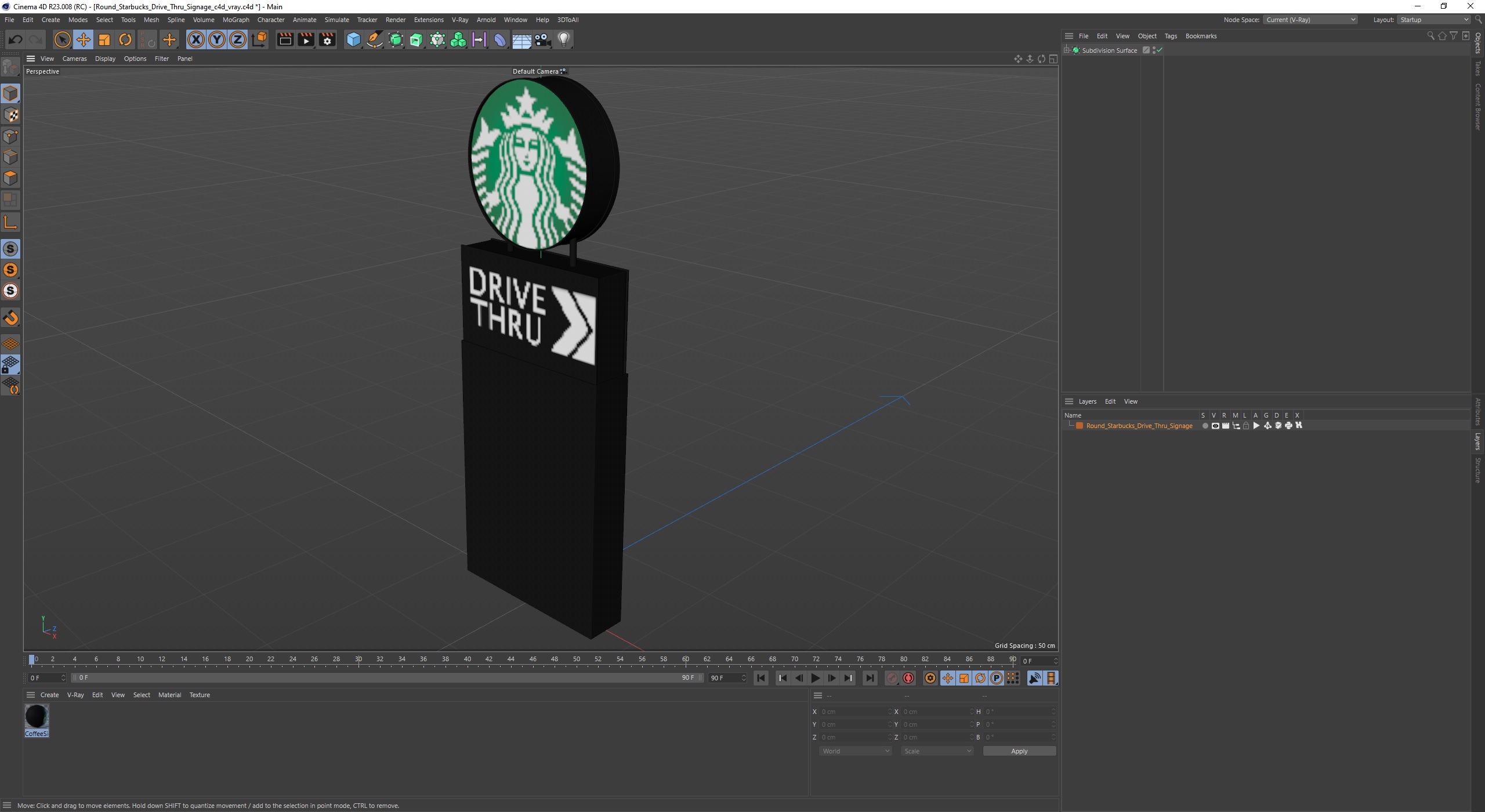 Round Starbucks Drive Thru Signage 3D model