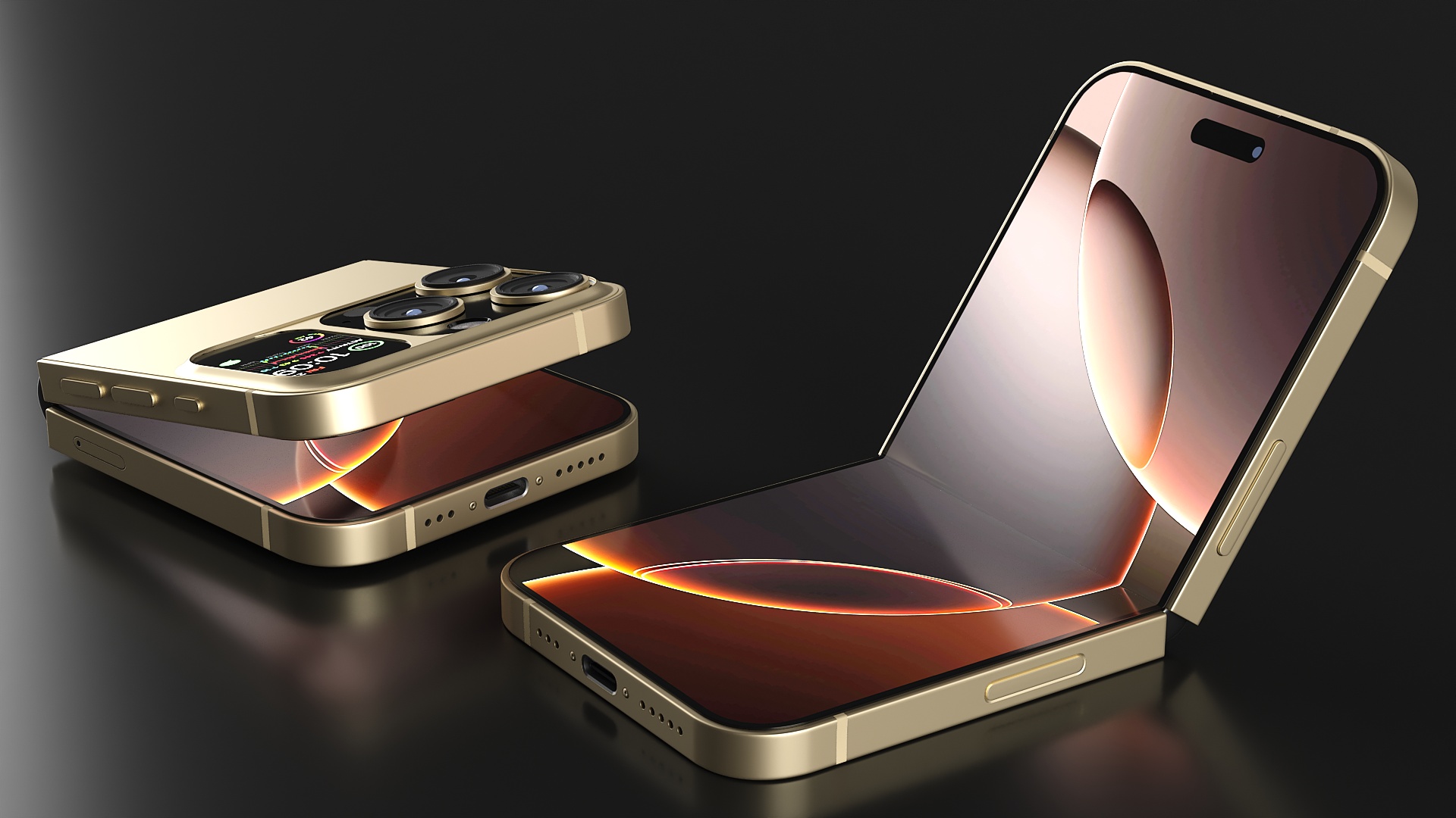 3D model Foldable iPhone Radiant Gold Rigged