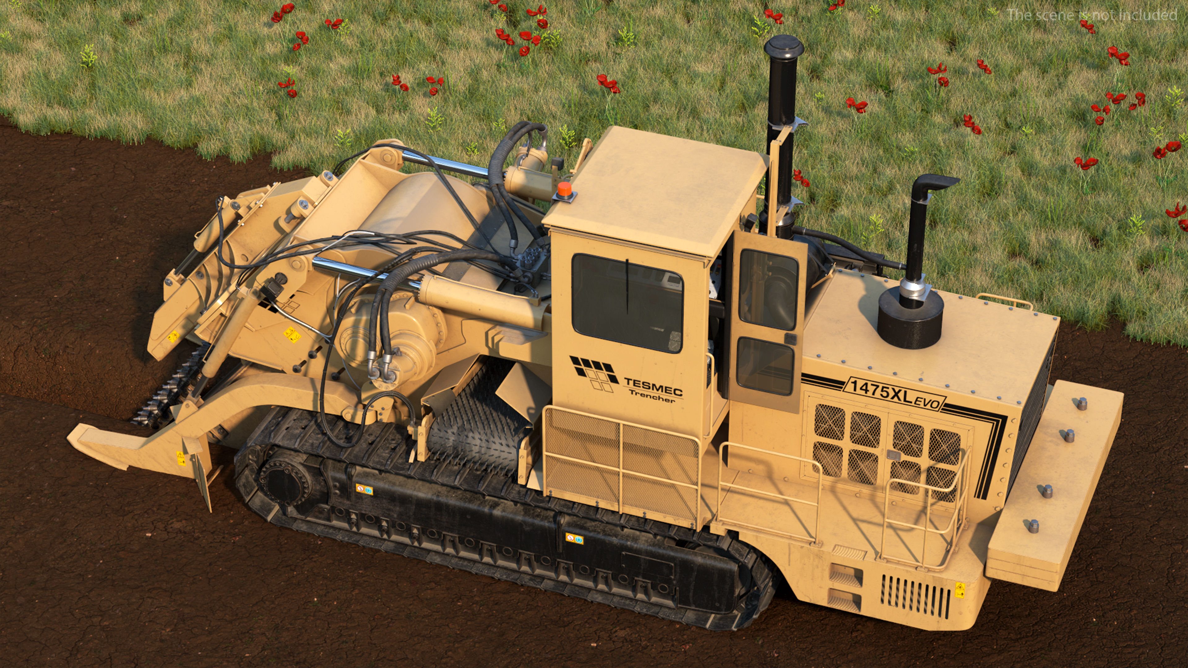 Chainsaw Trencher Tesmec 1475 XL EVO Dirty Rigged 3D model