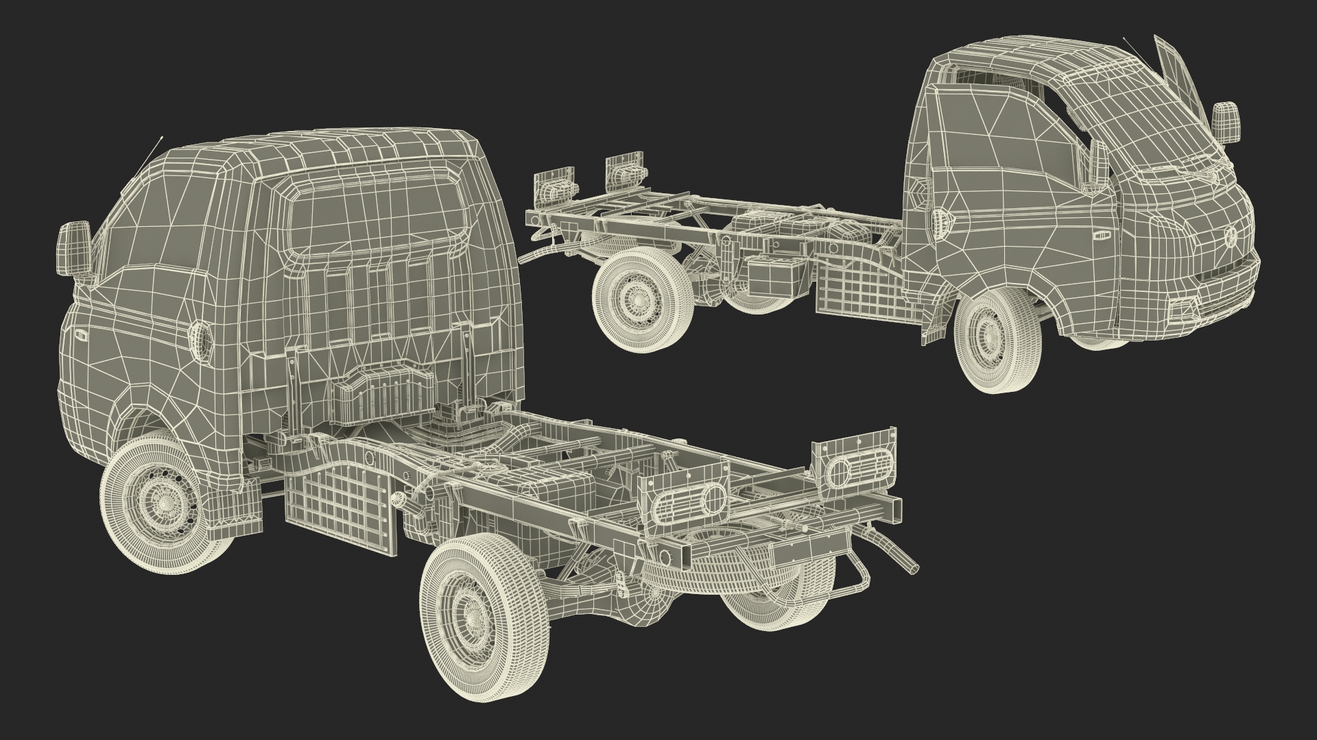 3D model Mini Truck Hyundai HR 2023 Bare Chassis Rigged for Maya