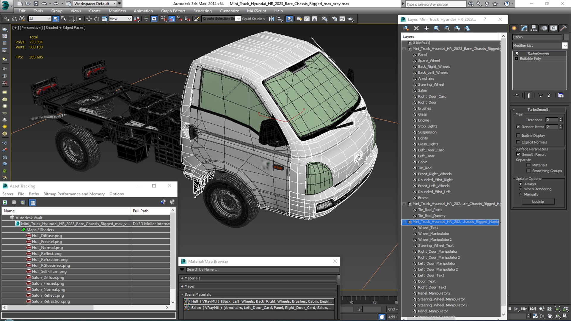 3D model Mini Truck Hyundai HR 2023 Bare Chassis Rigged for Maya