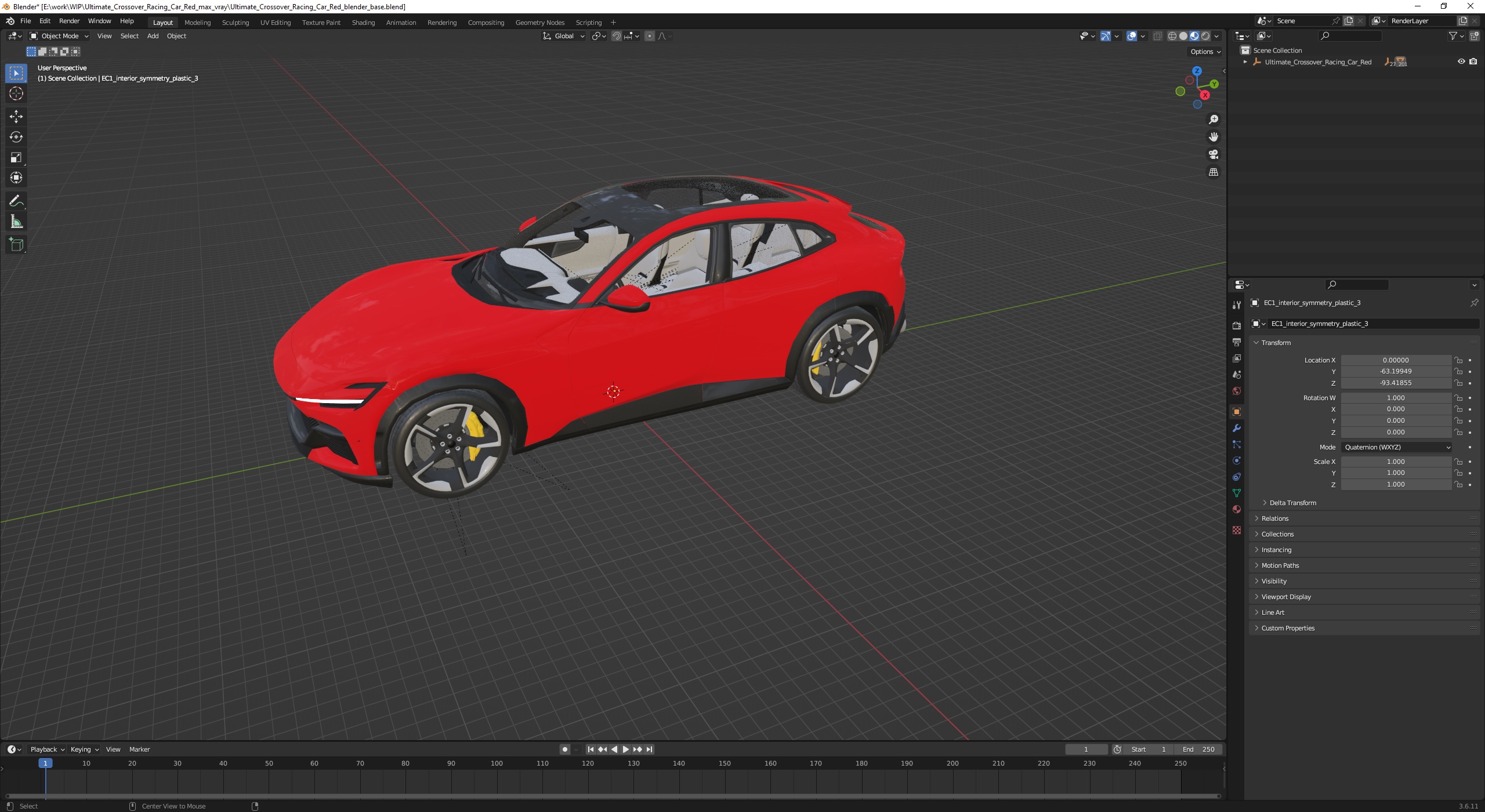 3D Ultimate Crossover Racing Car Red model