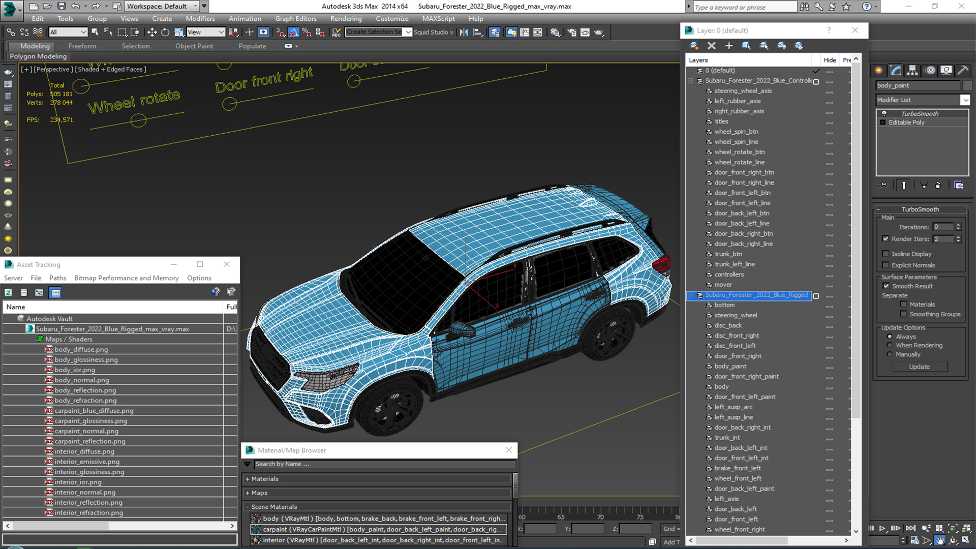 3D Subaru Forester 2022 Blue Rigged for Cinema 4D